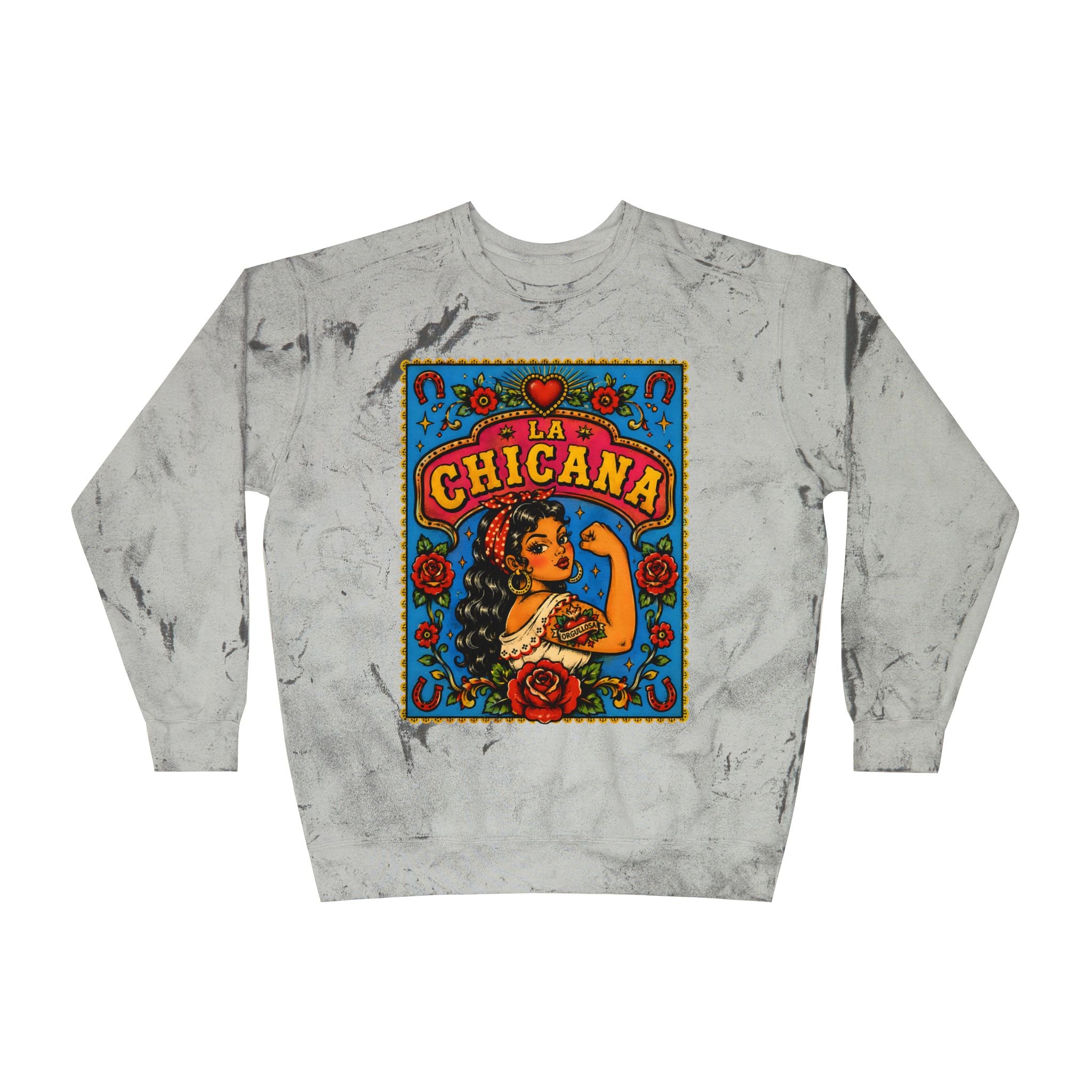 La Chicana Color Blast crewneck smoke - unique marbled vintage chicana pride pullover
