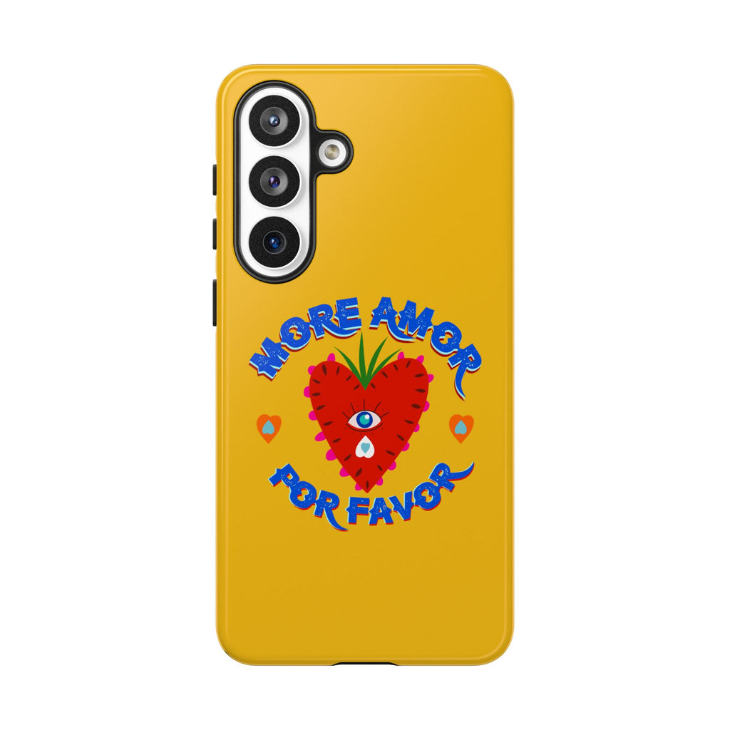 Phone Case — "More Amor Por Favor" Heart Design, Bright Yellow Protective Cover