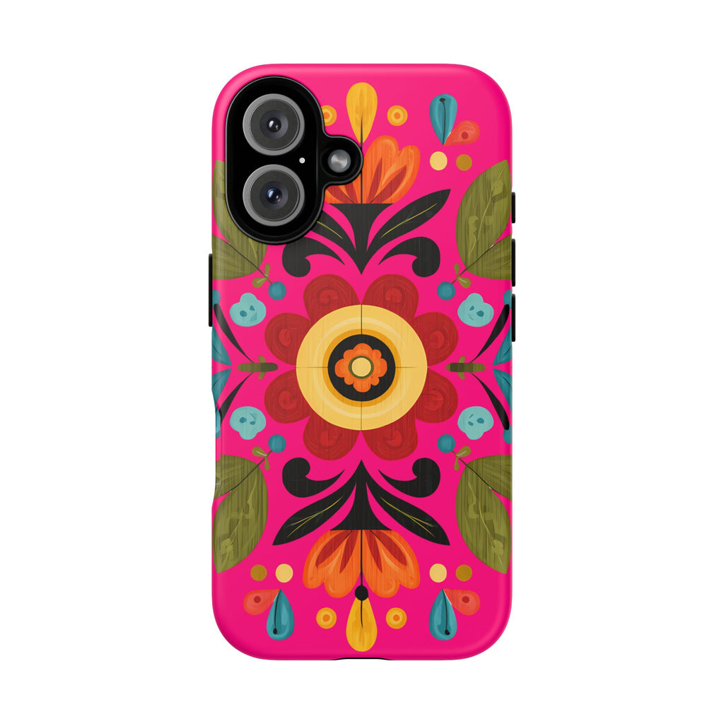 Floral Folk Art Tough Case — Bright Pink Protective Phone Case