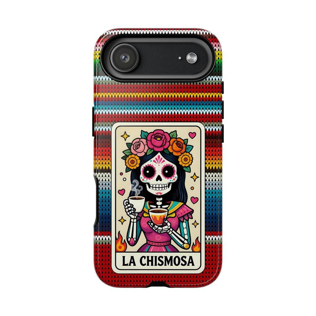 La Chismosa Sugar Skull Phone Case — Colorful Serape Pattern, Day of the Dead Style