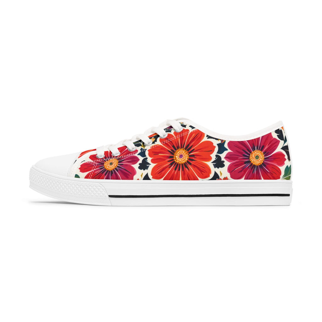 Women's Floral Canvas Sneakers — Red Retro Daisy Low-Top Shoes