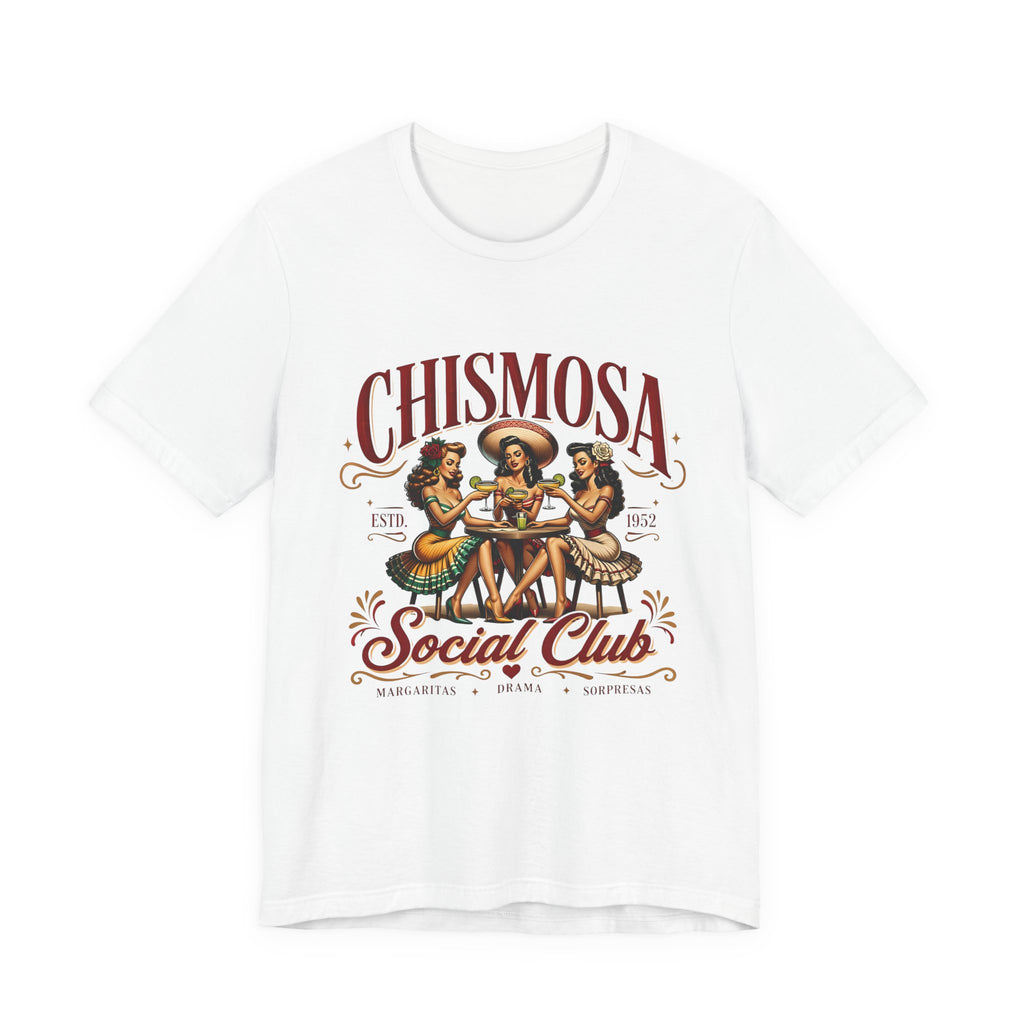 Chismosa Social Club heather ice blue tee - retro margarita gossip Latina graphic shirt