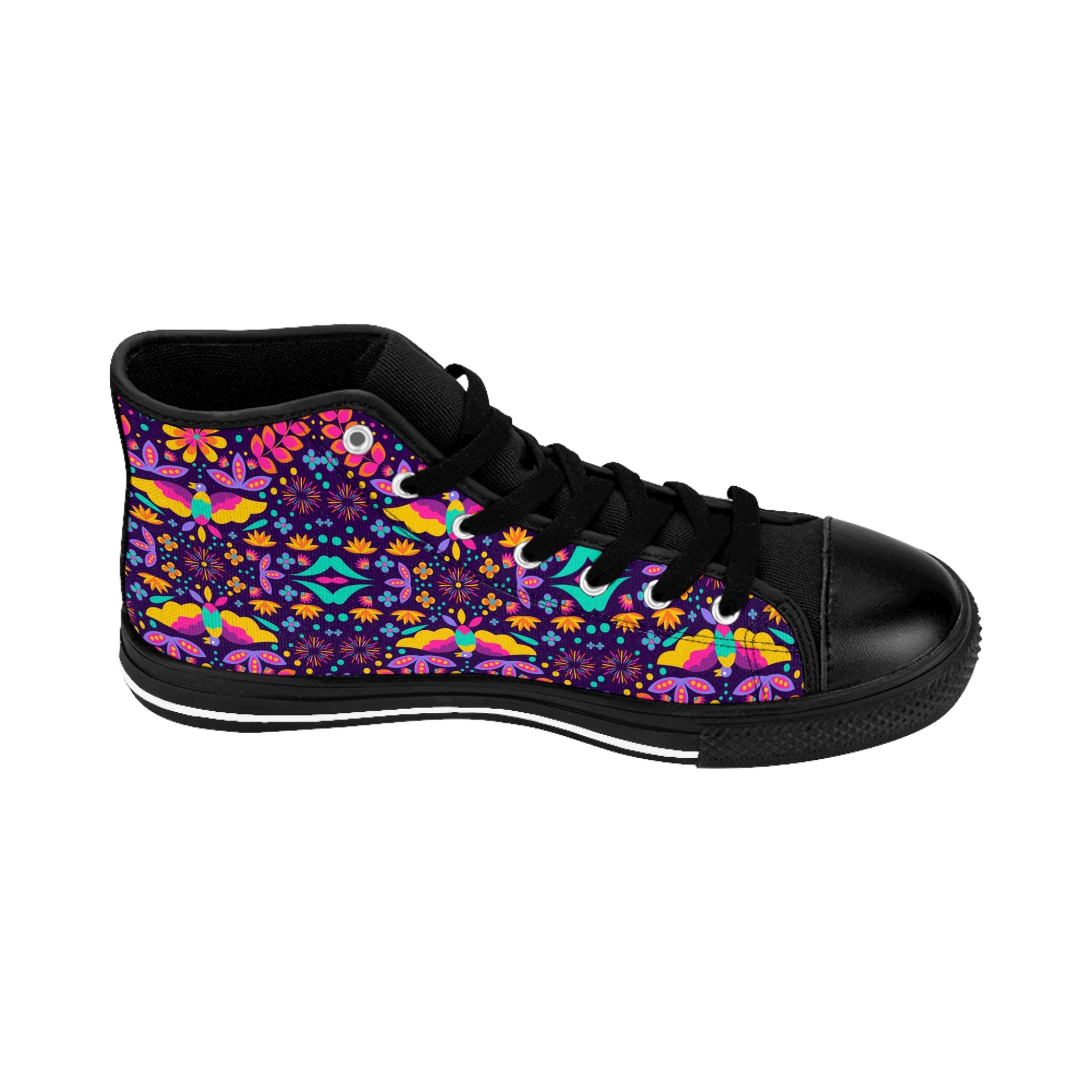 Women's High-Top Sneakers — Colorful Psychedelic Floral Pattern