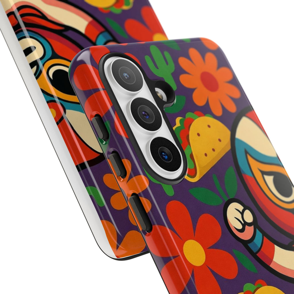 Luchador Taco Phone Case — Colorful Mexican Wrestling Floral Design