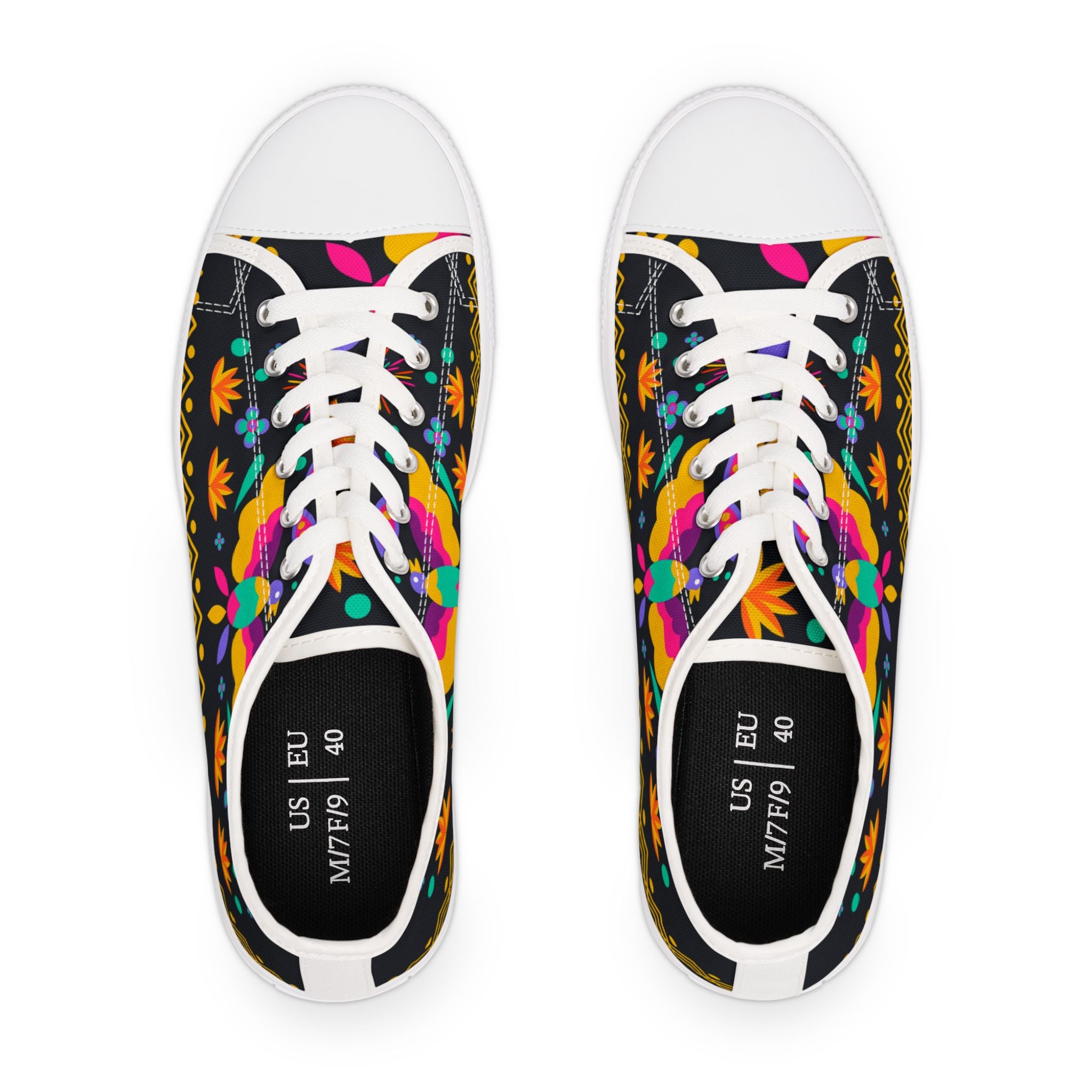 Floral Boho Low-Top Sneakers for Women — Colorful Ethnic Pattern