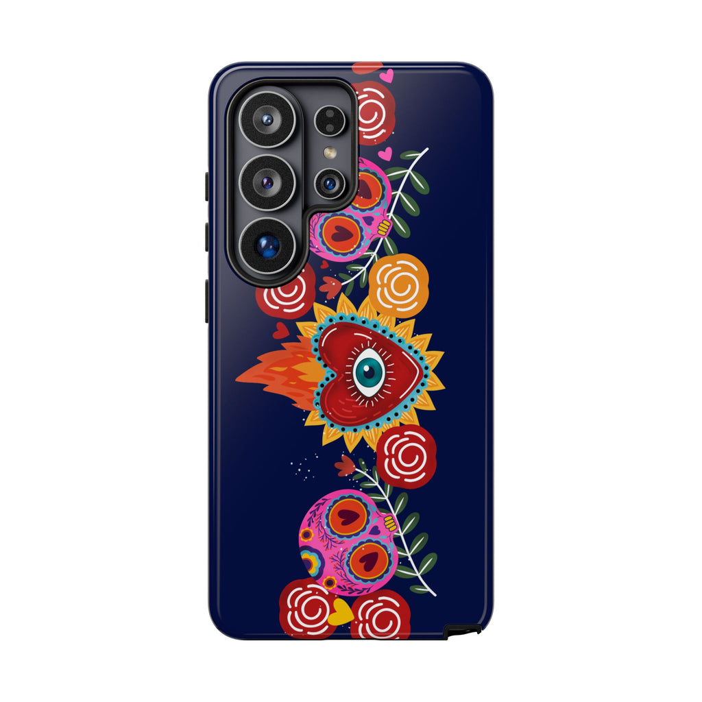 Blue Sugar Skull Floral Phone Case — Day of the Dead Protective Case