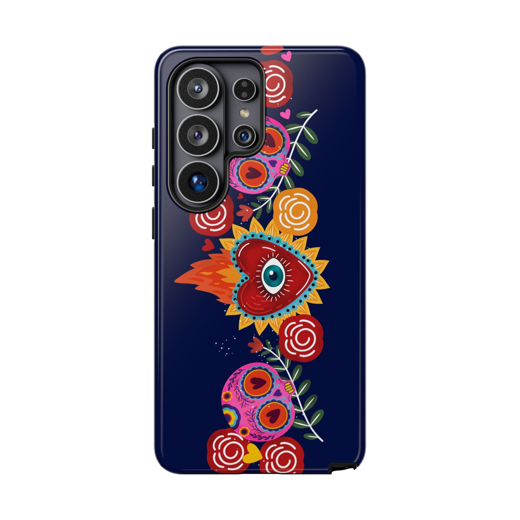 Blue Sugar Skull Floral Phone Case — Day of the Dead Protective Case