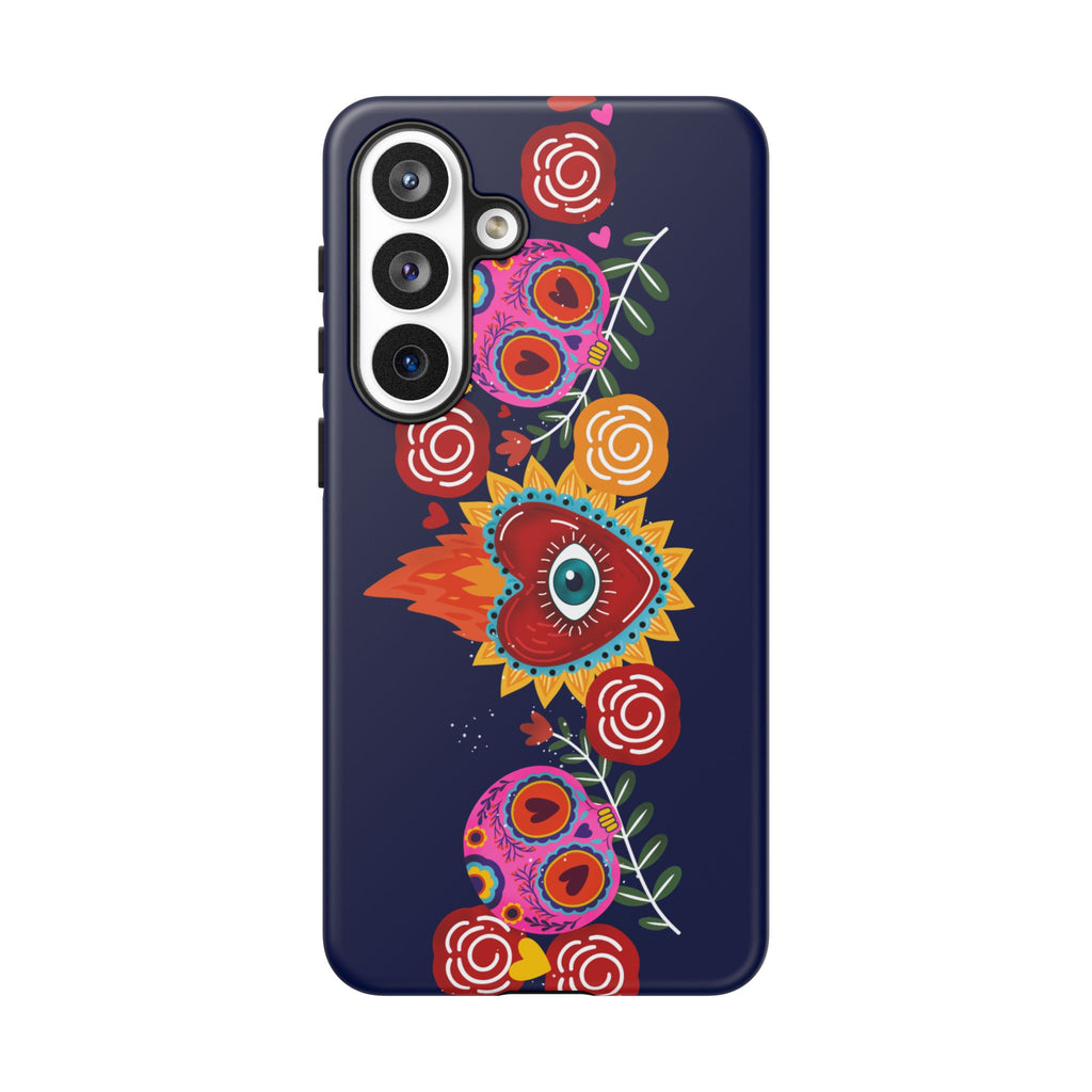 Blue Sugar Skull Floral Phone Case — Day of the Dead Protective Case
