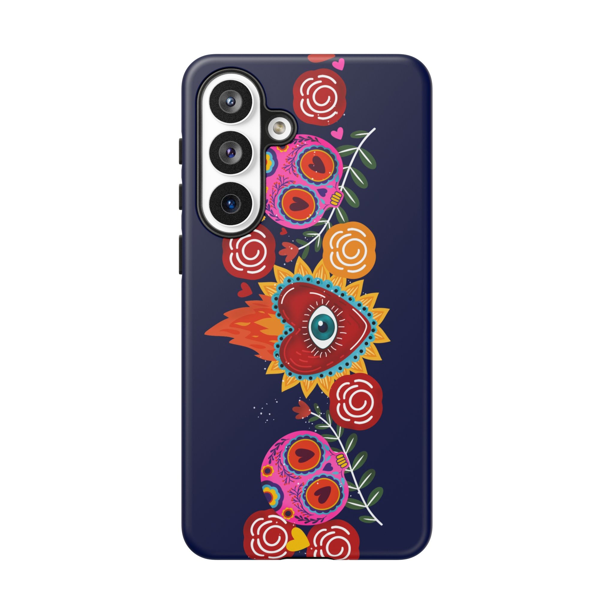 Blue Sugar Skull Floral Phone Case — Day of the Dead Protective Case