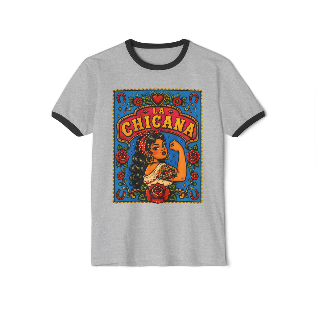 La Chicana Ringer Tee — Retro Mexican Pride Graphic T-Shirt