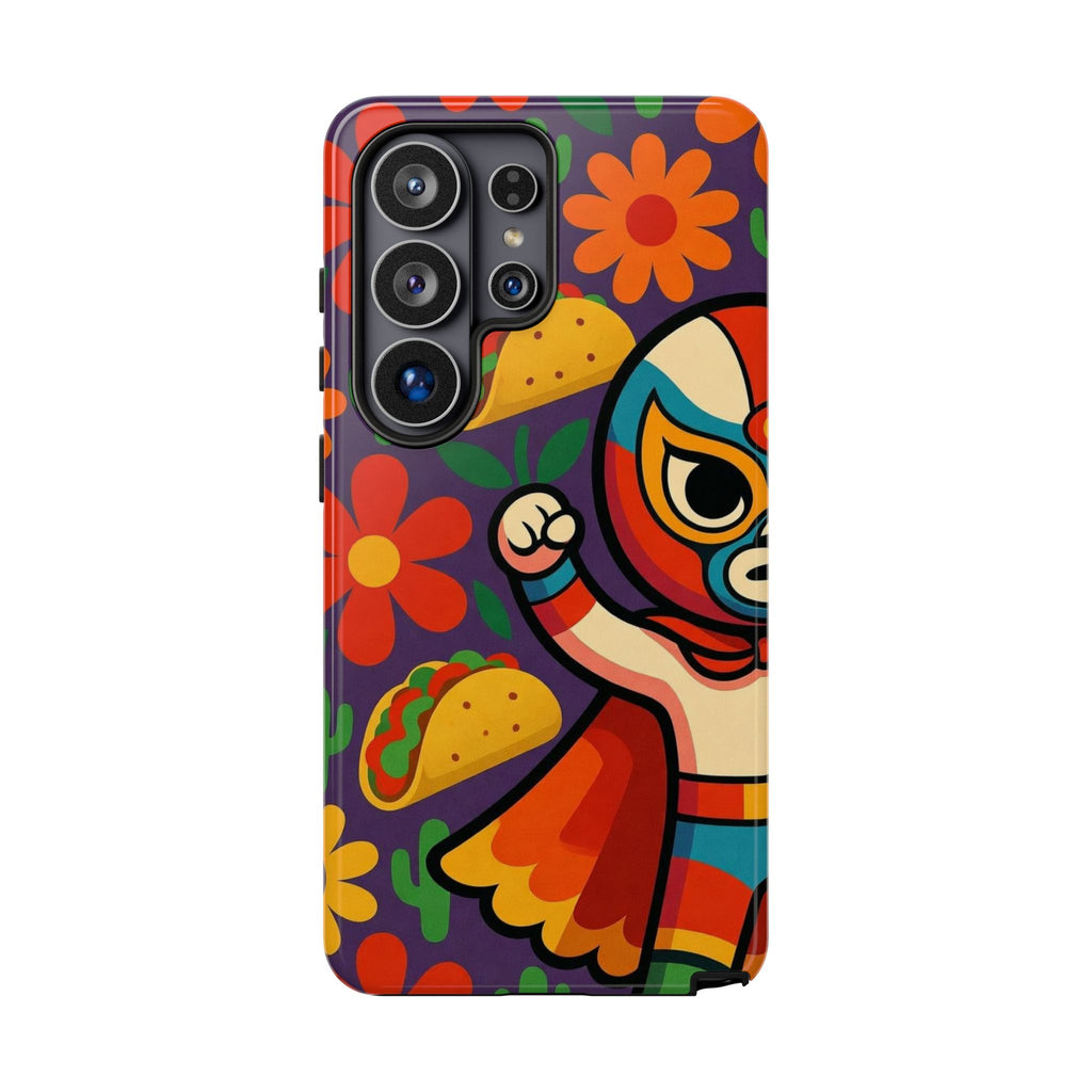 Luchador Taco Phone Case — Colorful Mexican Wrestling Floral Design