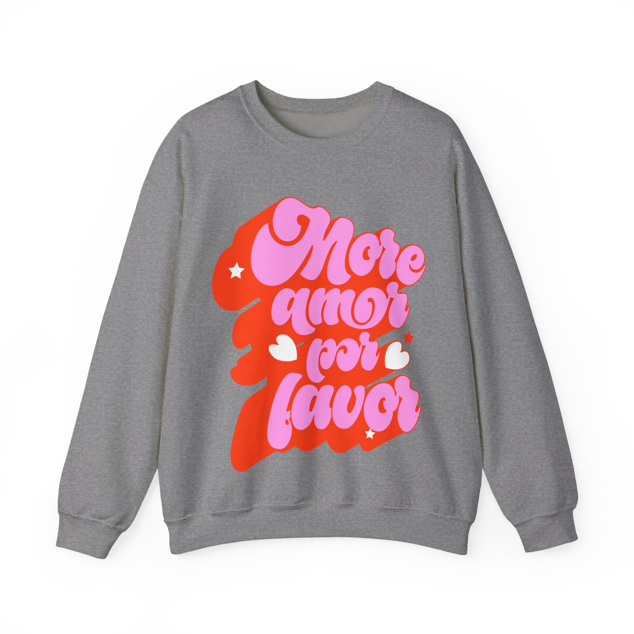 More Amor Por Favor Crewneck Sweatshirt — Retro Pink & Red Love Graphic