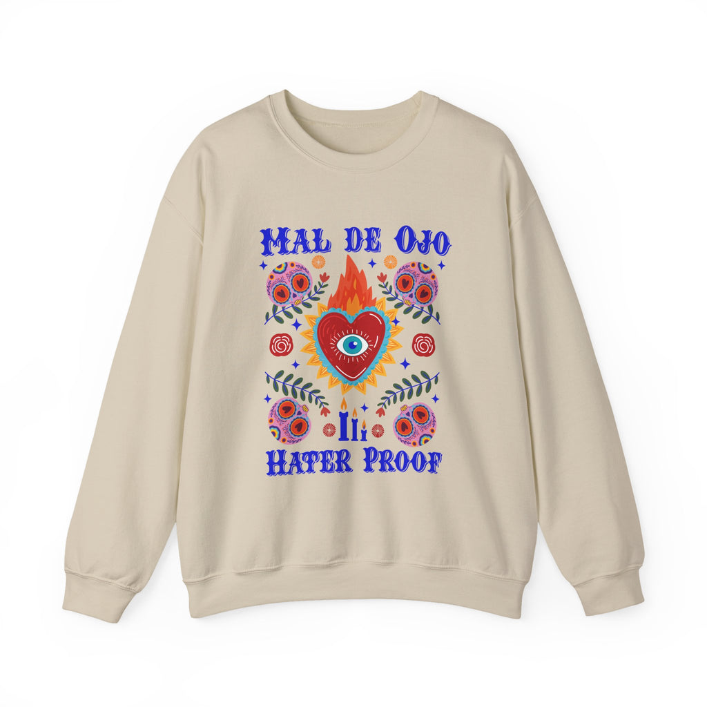 Crewneck Sweatshirt — "Mal de Ojo, Hater Proof" Folk Heart Graphic
