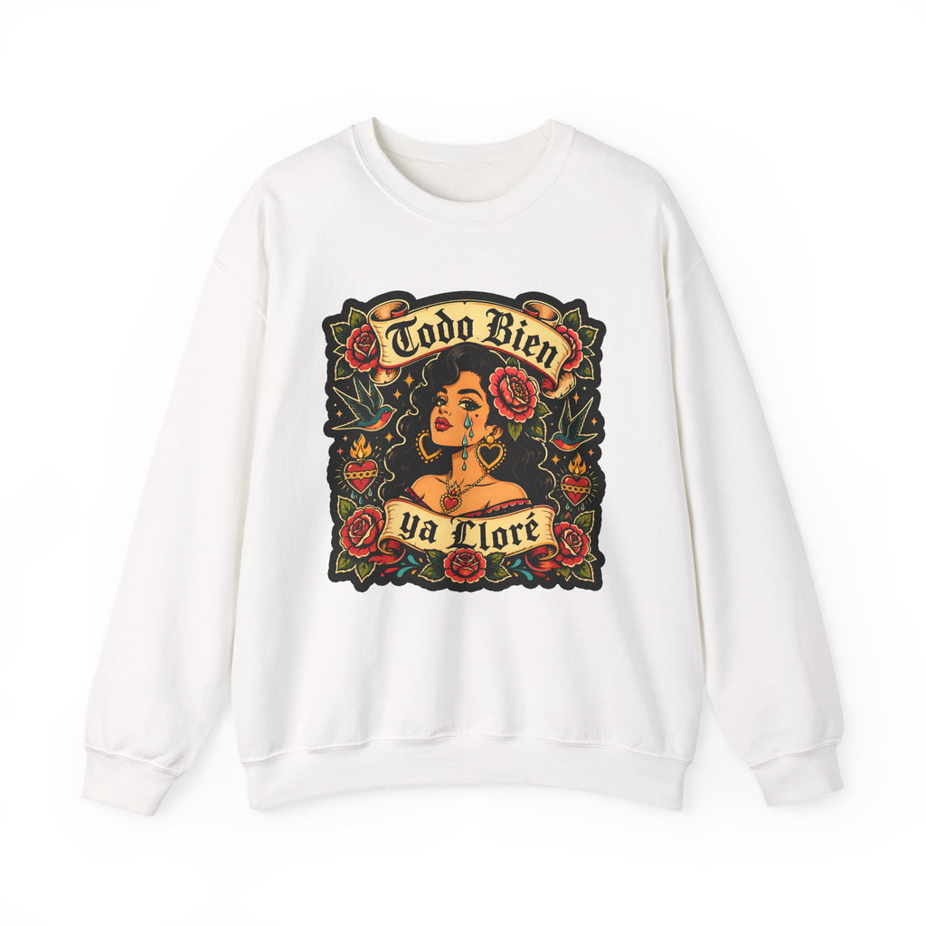 Crewneck Sweatshirt — 'Todo Bien Ya Flore' Floral Chicana Art