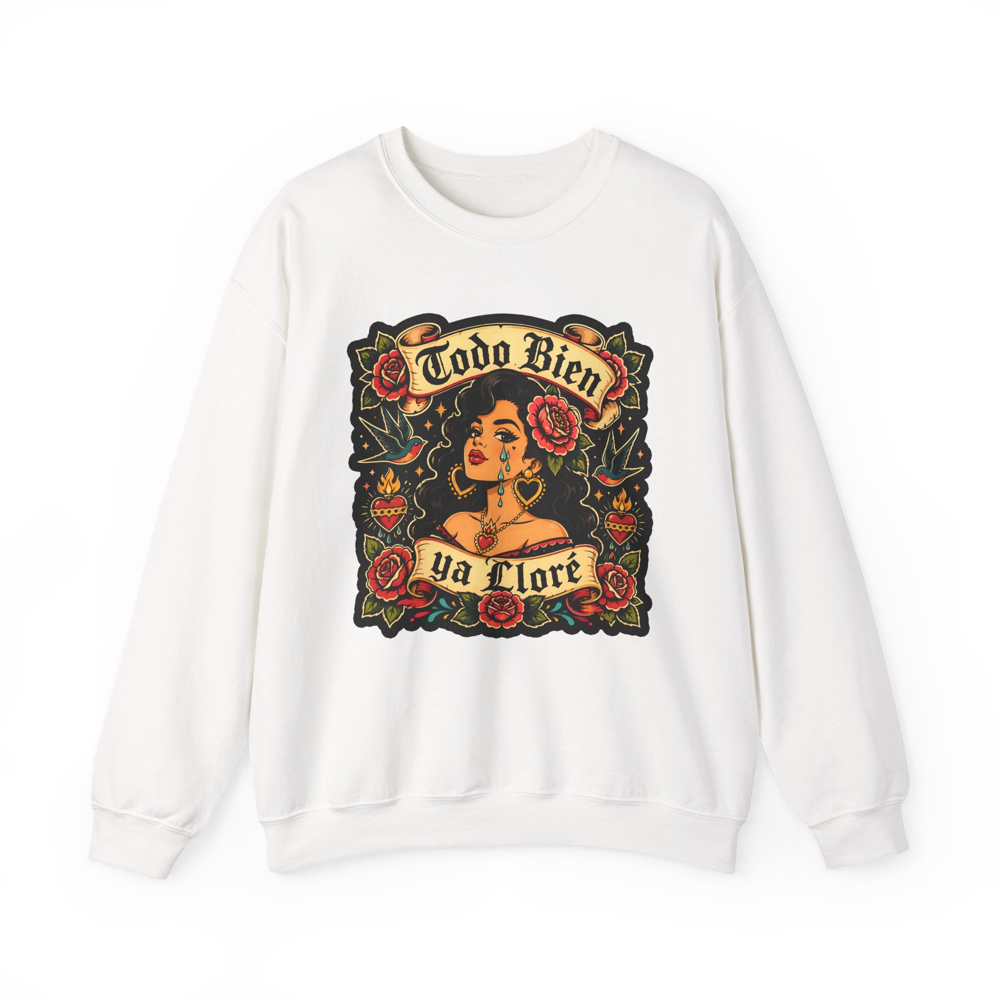 Crewneck Sweatshirt — 'Todo Bien Ya Flore' Floral Chicana Art