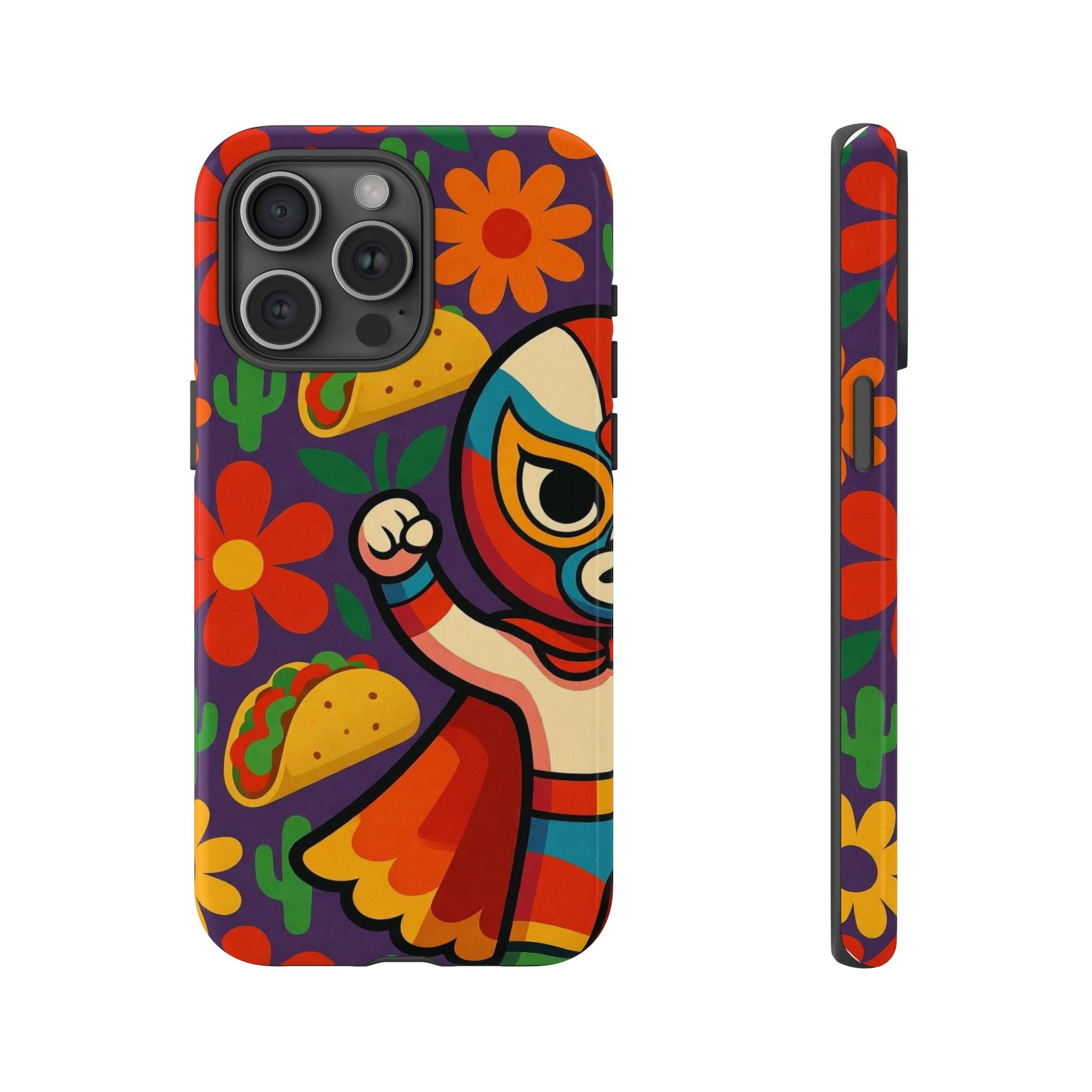 Luchador Taco Phone Case — Colorful Mexican Wrestling Floral Design