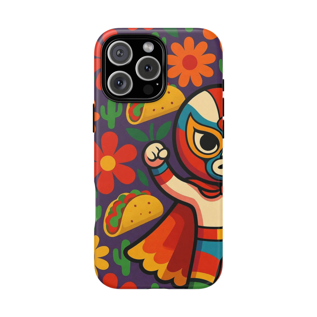 Luchador Taco Phone Case — Colorful Mexican Wrestling Floral Design