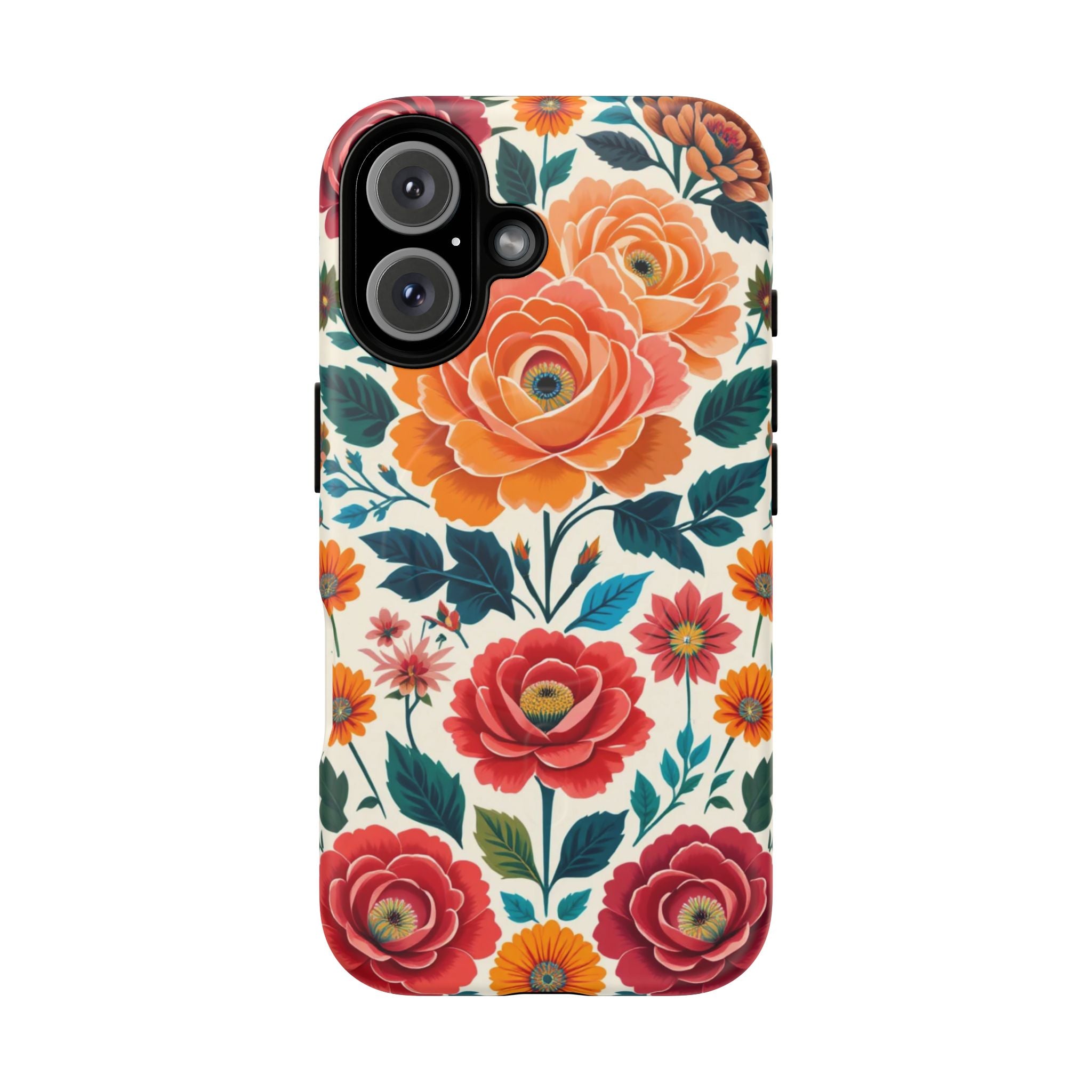 Floral Rose Tough Magnetic Phone Case — Vintage Orange & Red Garden Design
