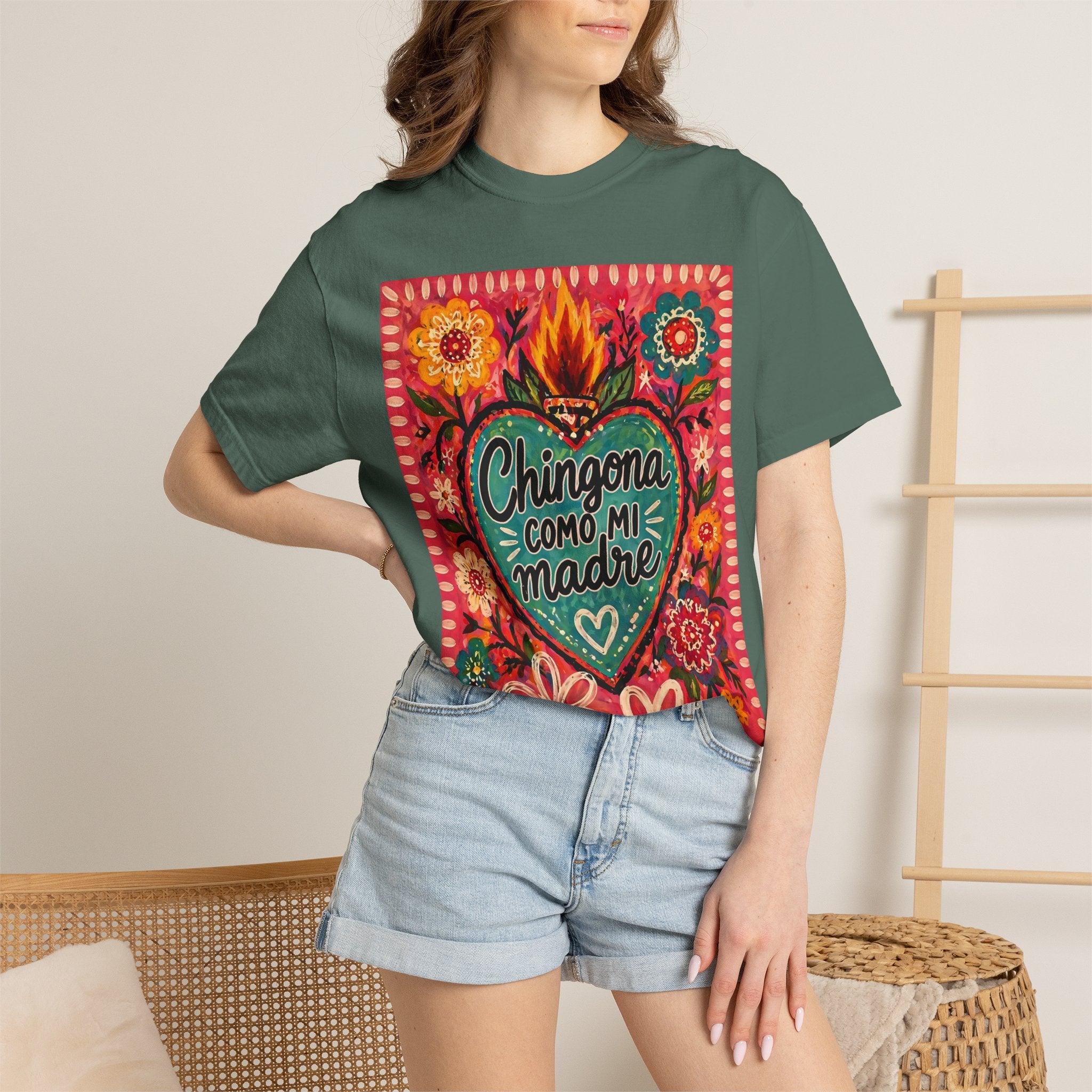 T-Shirt — "Chingona Como Mi Madre" Floral Heart Mother's Day Tee