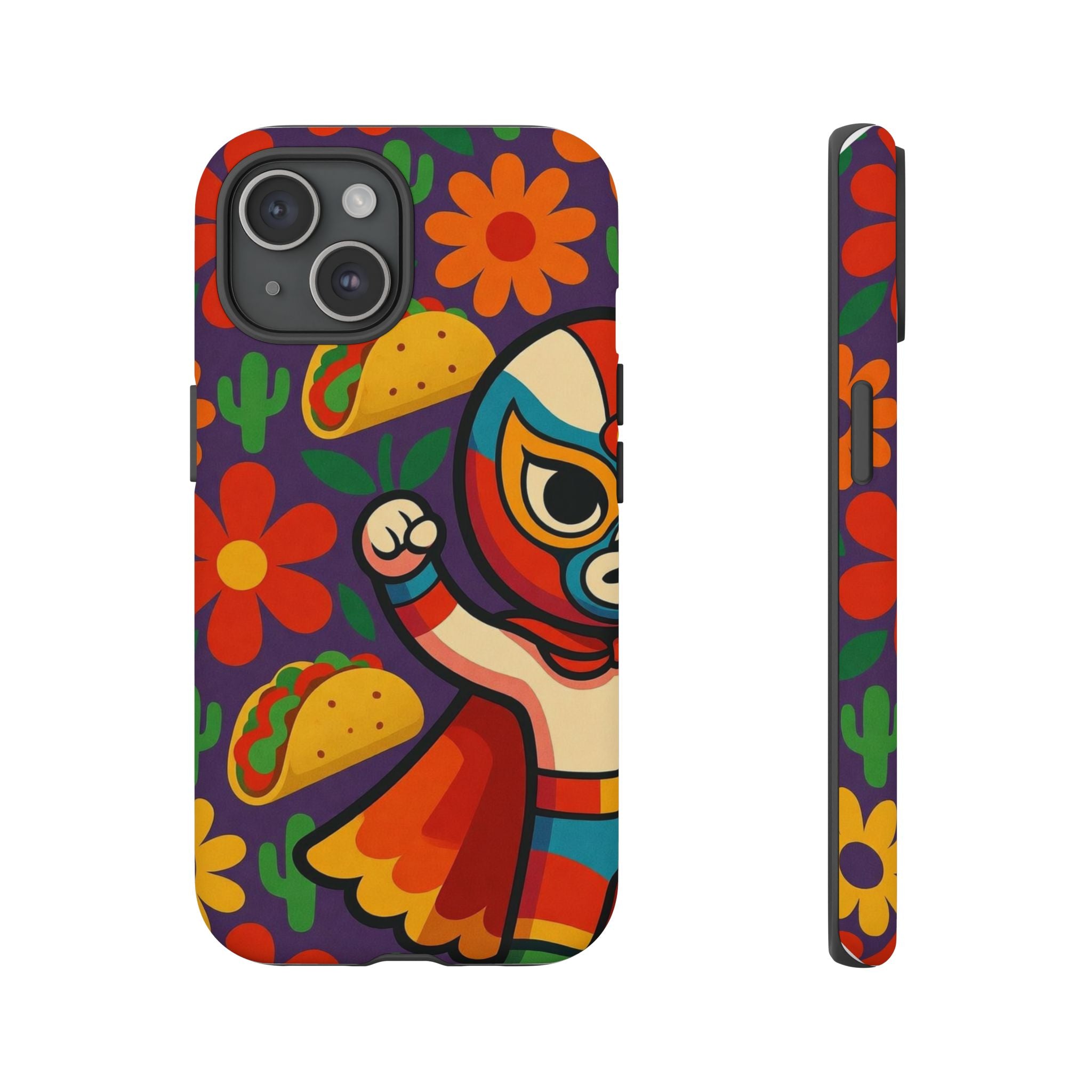 Luchador Taco Phone Case — Colorful Mexican Wrestling Floral Design