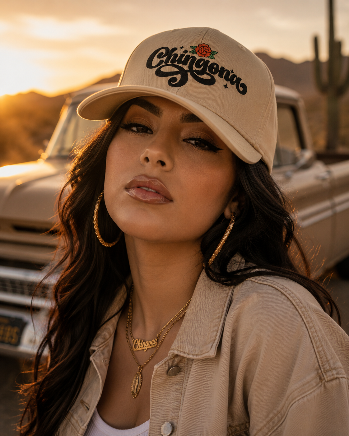 Chingona Embroidered Dad Cap | Rose Script Latina Baseball Hat