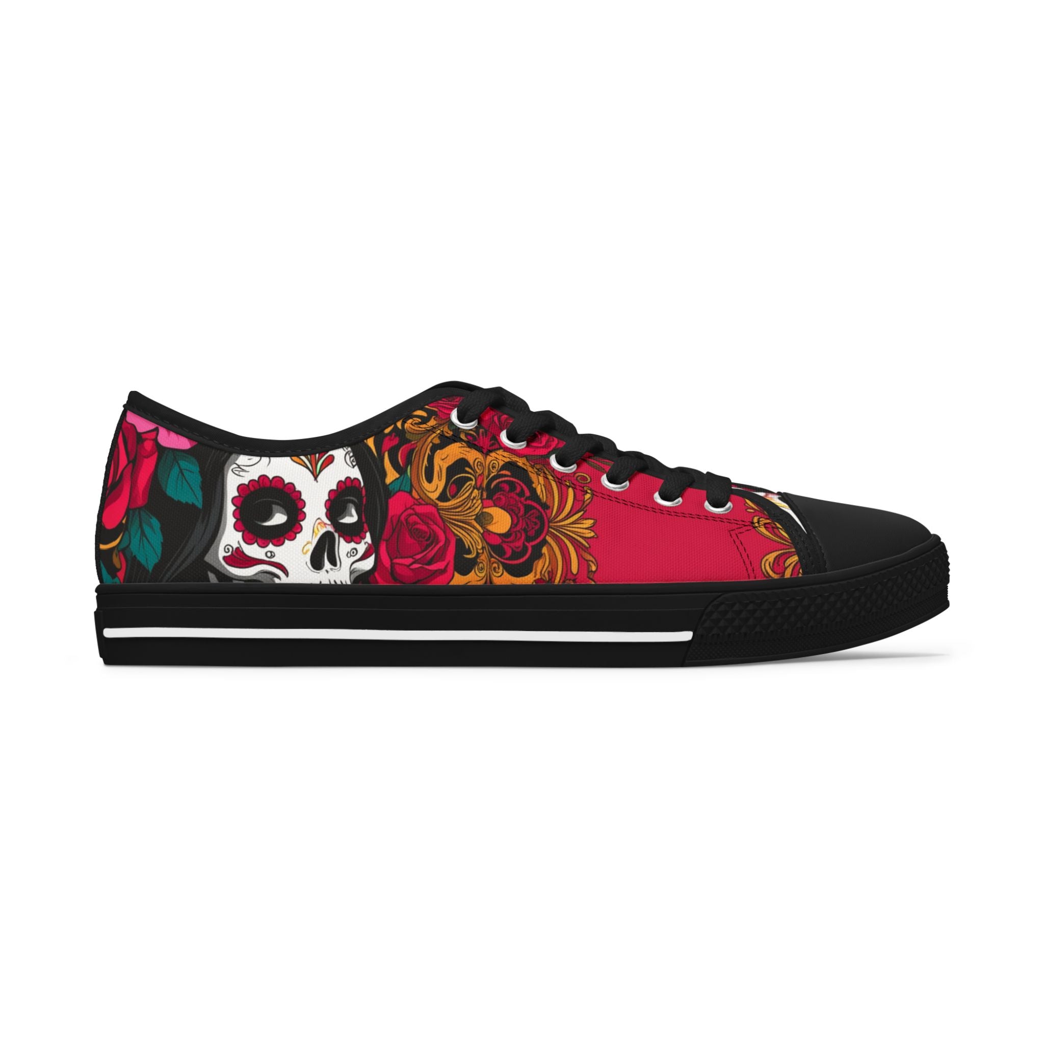 Low Top Sneakers — Day of the Dead Sugar Skull Floral Design
