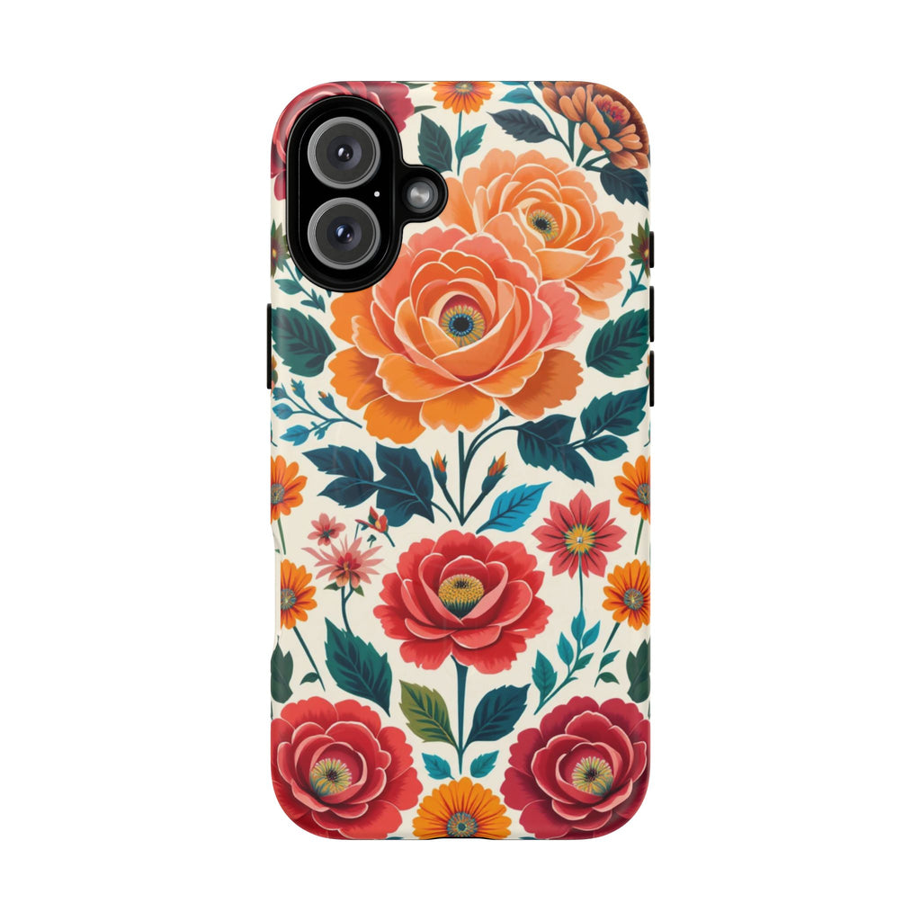 Floral Rose Tough Magnetic Phone Case — Vintage Orange & Red Garden Design