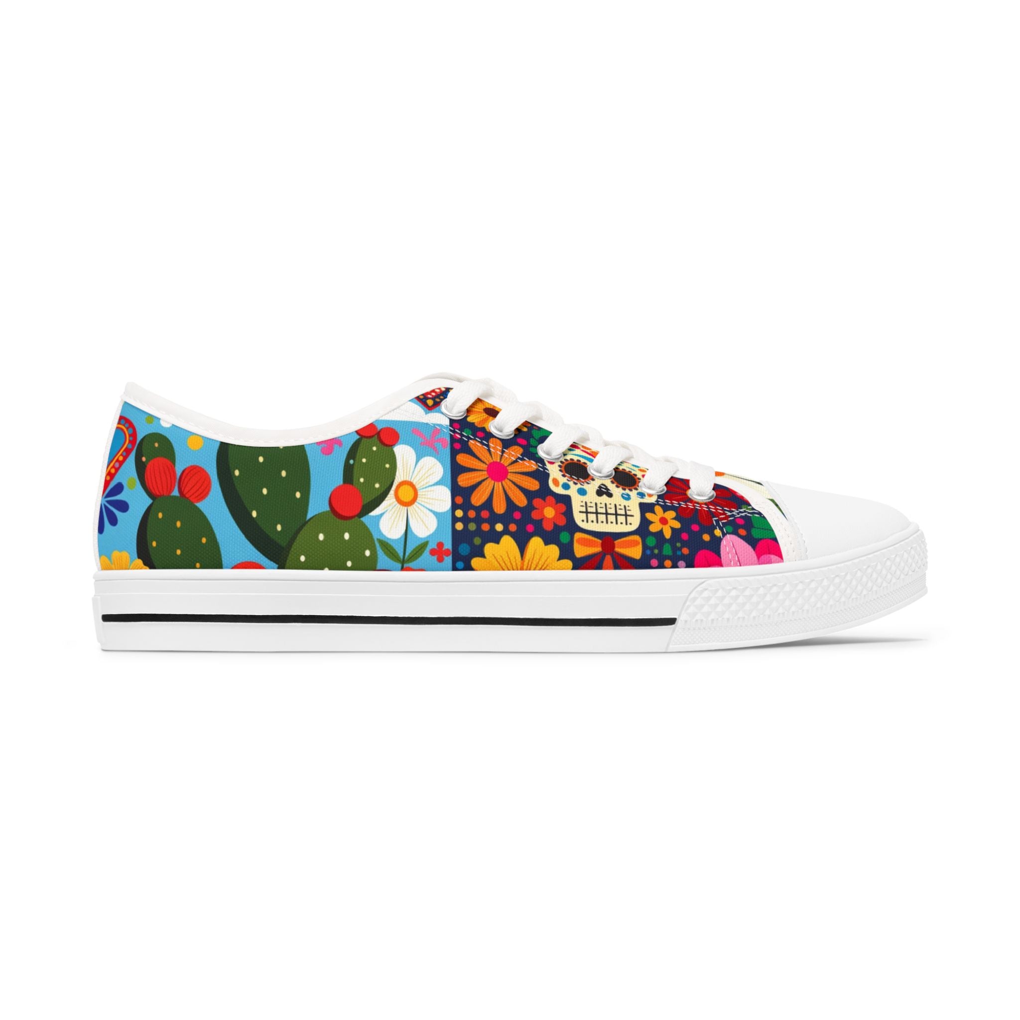 Low Top Sneakers — Colorful Day of the Dead Floral & Cactus Design