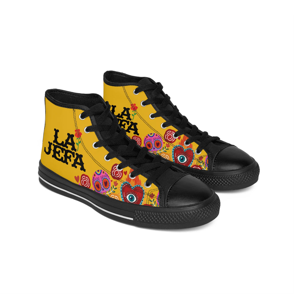 La Jefa Floral High-Top Sneakers — Women's Yellow Statement Shoes
