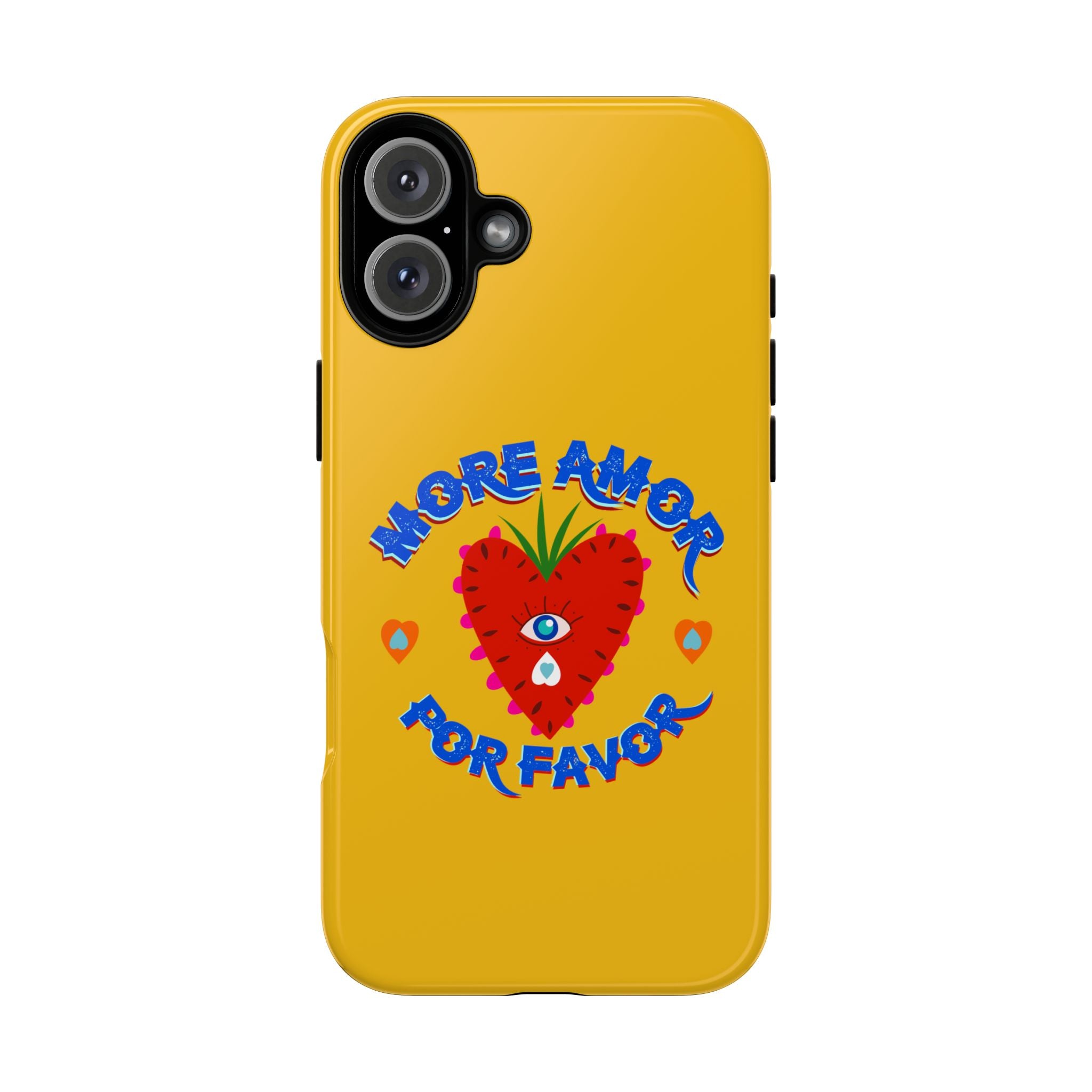 Phone Case — "More Amor Por Favor" Heart Design, Bright Yellow Protective Cover