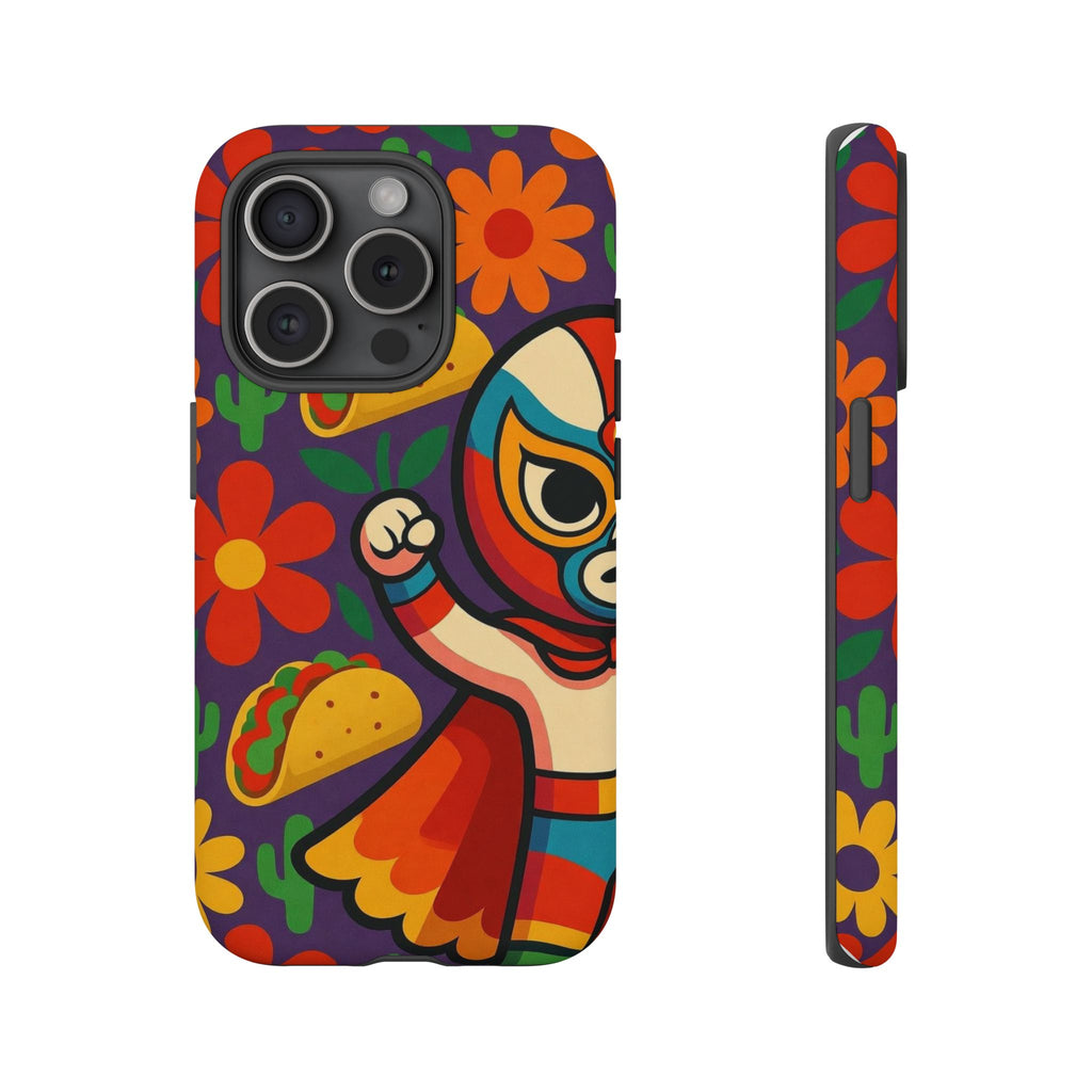 Luchador Taco Phone Case — Colorful Mexican Wrestling Floral Design