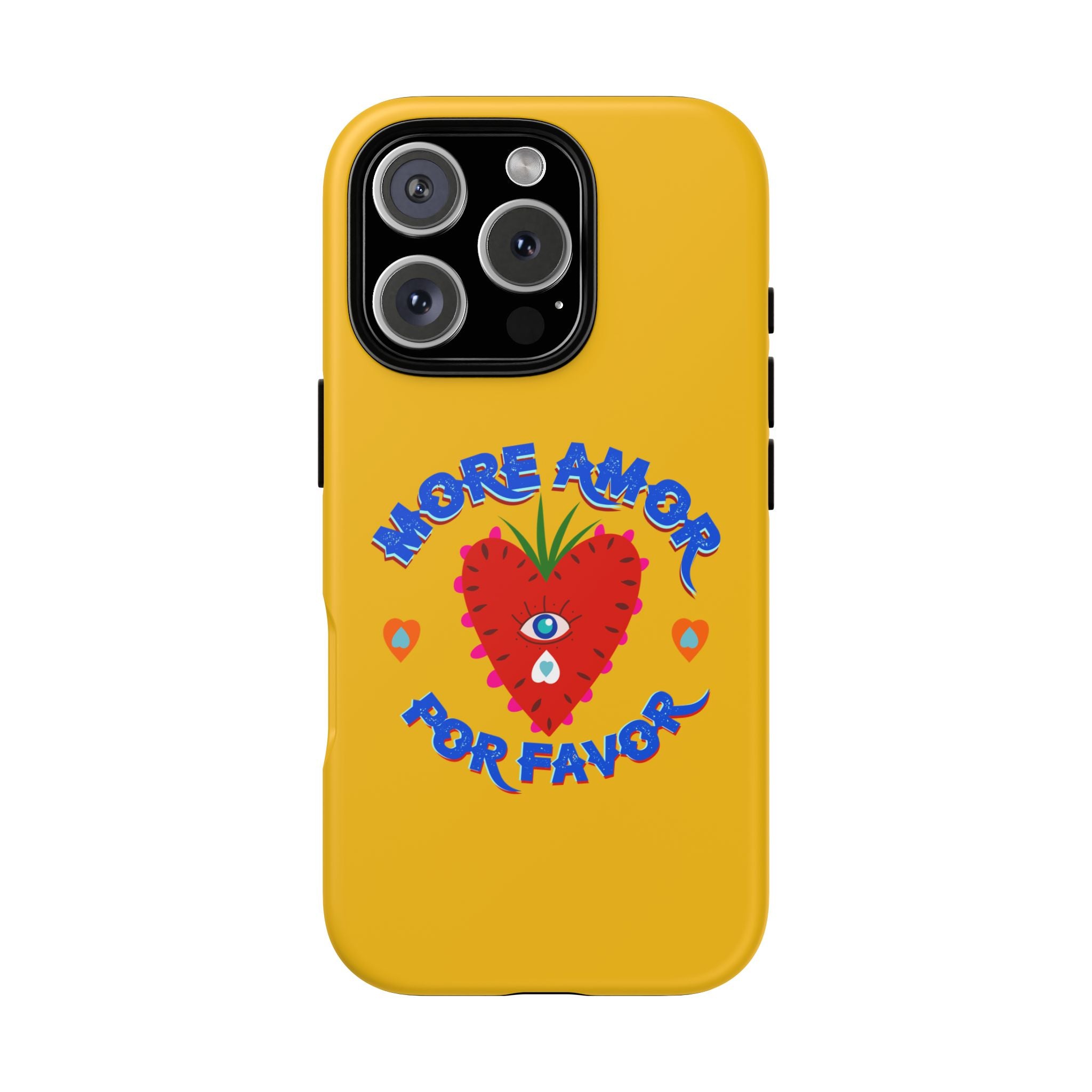 Phone Case — "More Amor Por Favor" Heart Design, Bright Yellow Protective Cover