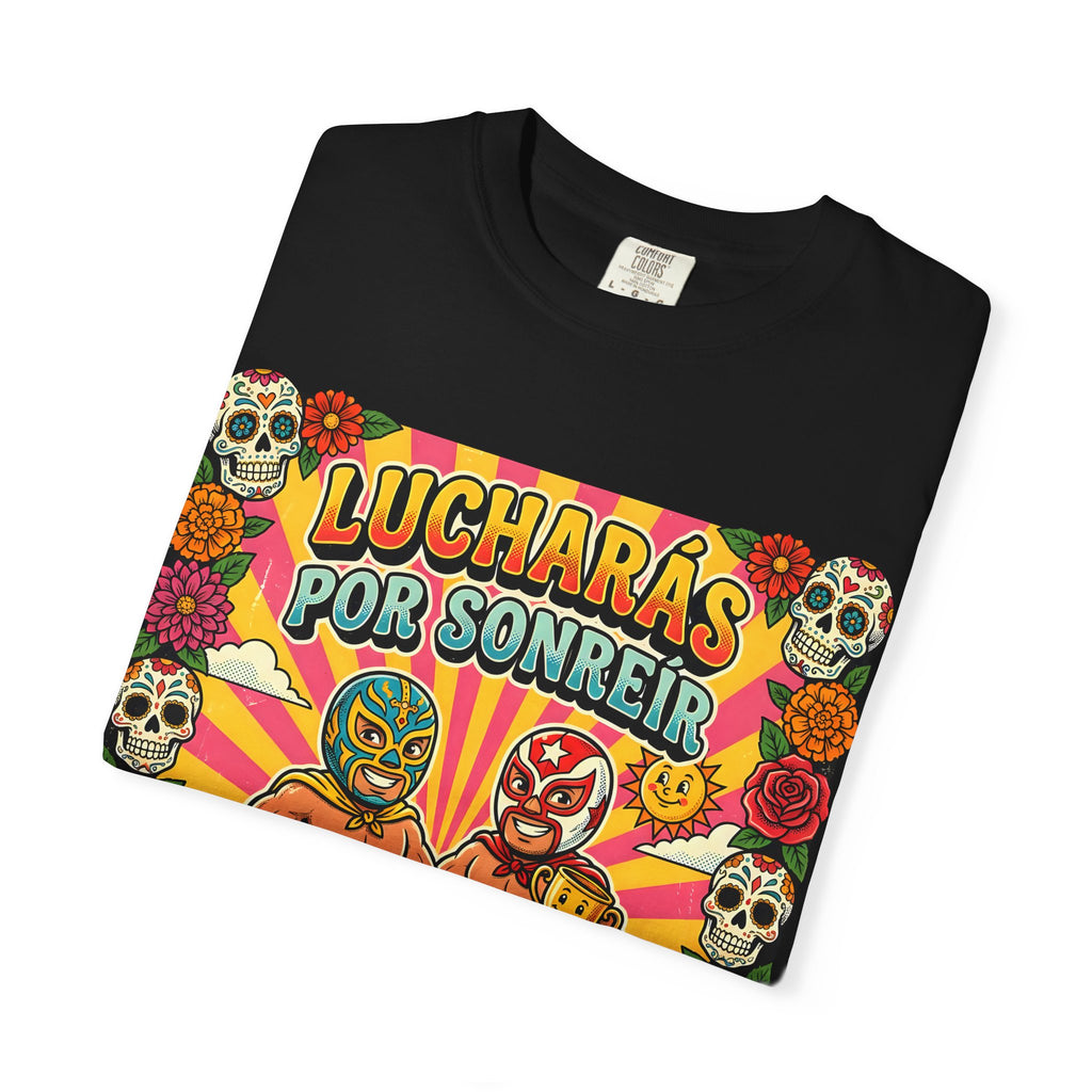 Luchadores Día de los Muertos T-Shirt — "Lucharás Por Sonreír" Retro Mexican Wrestling Tee