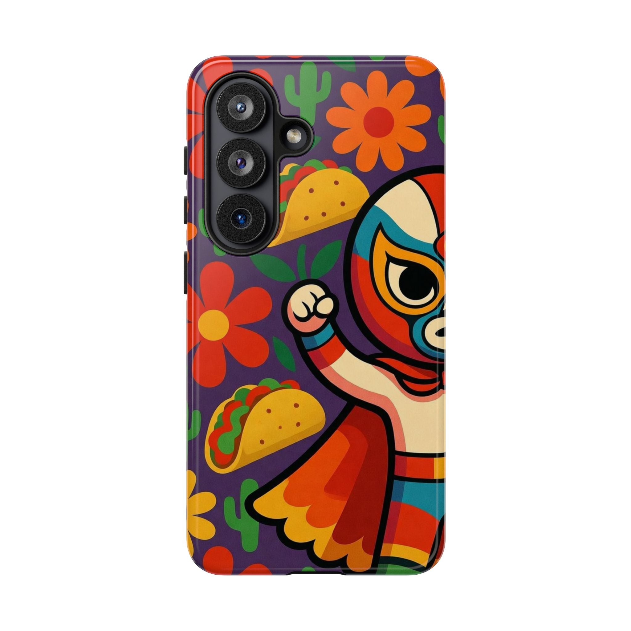 Luchador Taco Phone Case — Colorful Mexican Wrestling Floral Design
