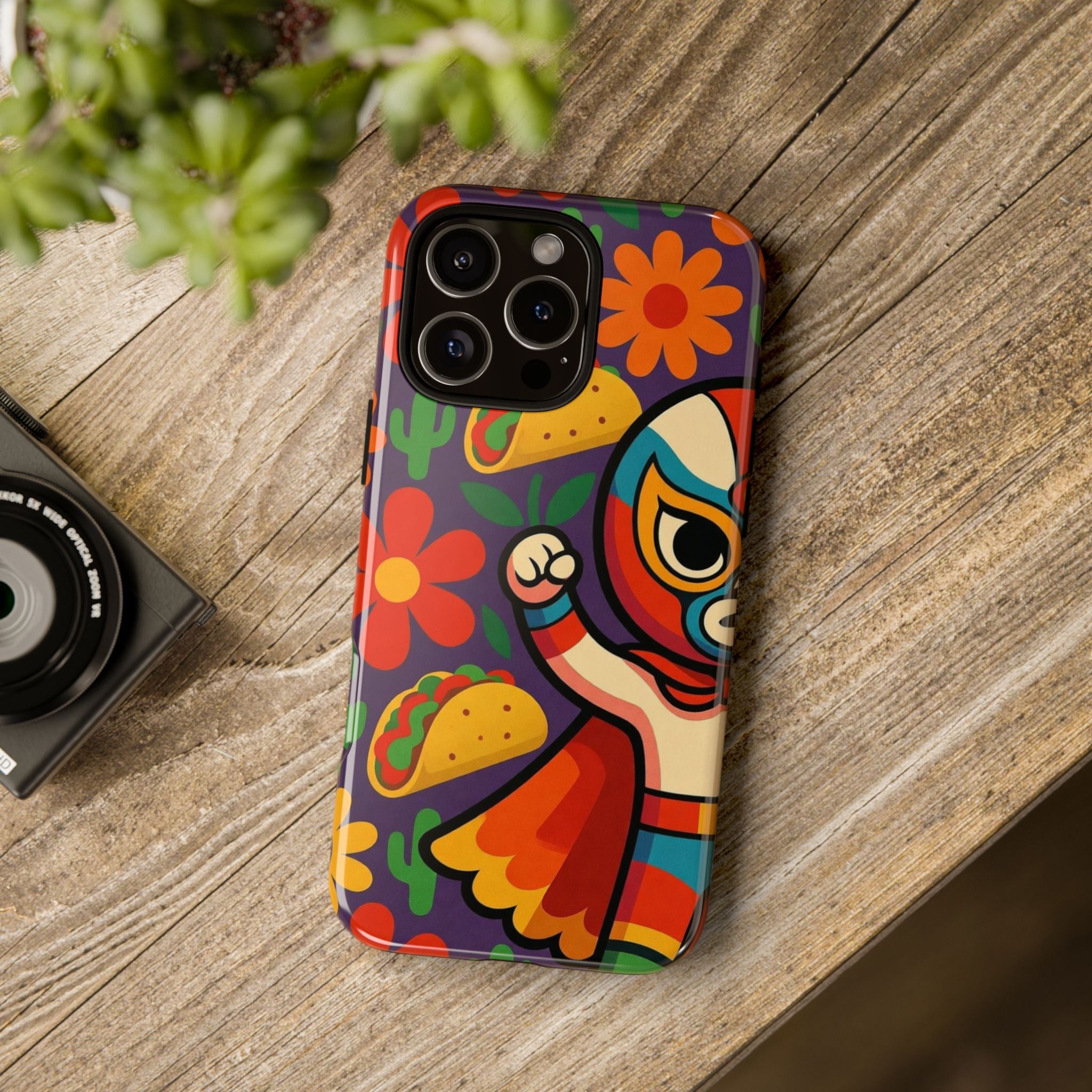 Luchador Taco Phone Case — Colorful Mexican Wrestling Floral Design