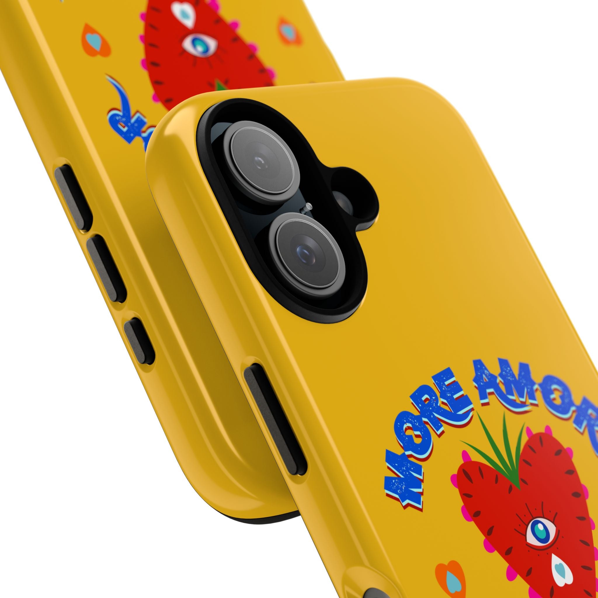 Phone Case — "More Amor Por Favor" Heart Design, Bright Yellow Protective Cover