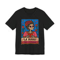 La Mama Mas Chingona red tee - Day of Dead calavera crown rose hearts Latina shirt