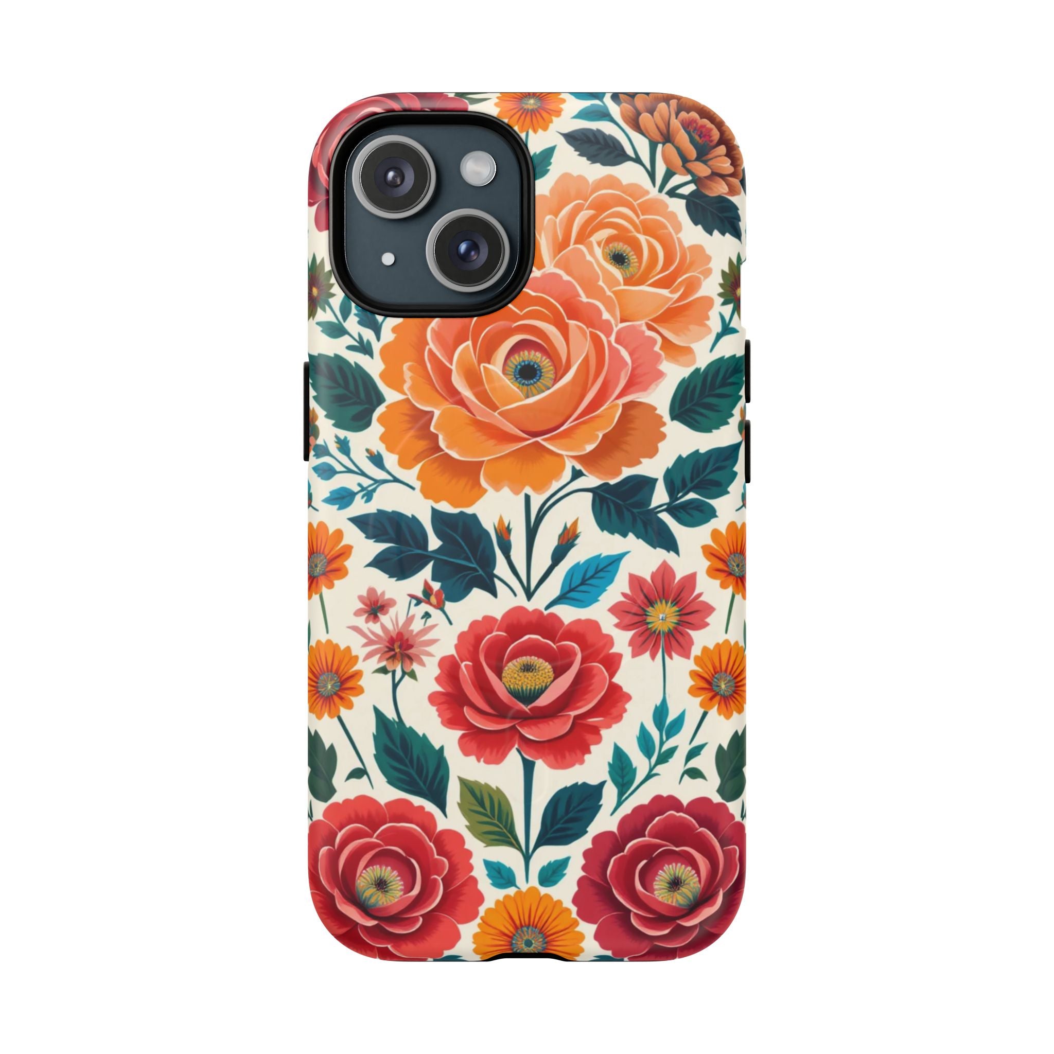 Floral Rose Tough Magnetic Phone Case — Vintage Orange & Red Garden Design