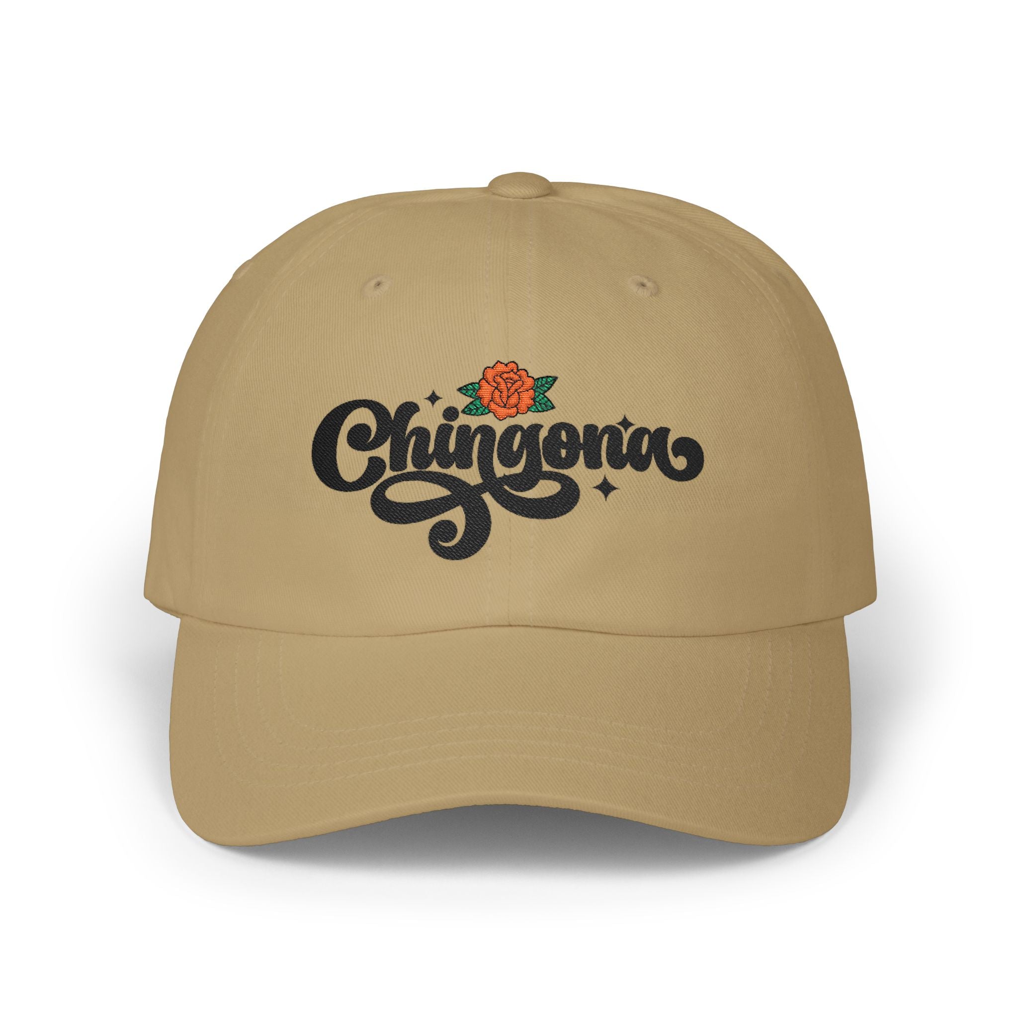 Chingona Embroidered Dad Cap — Rose Script Baseball Hat