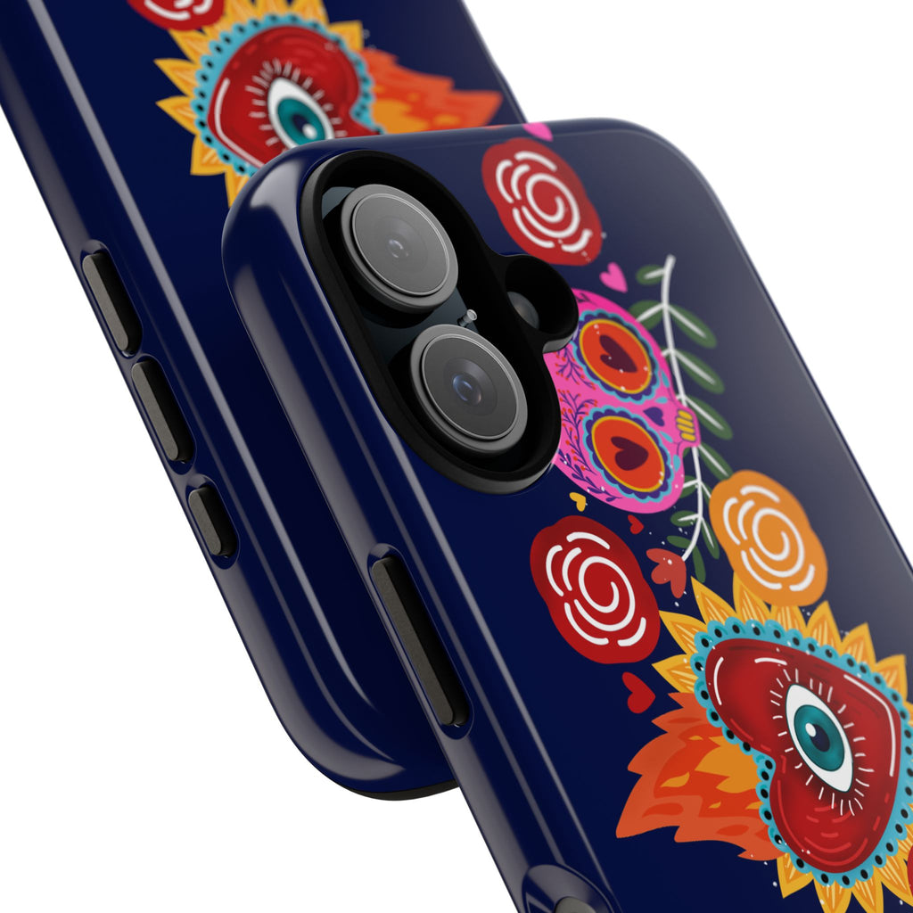 Blue Sugar Skull Floral Phone Case — Day of the Dead Protective Case