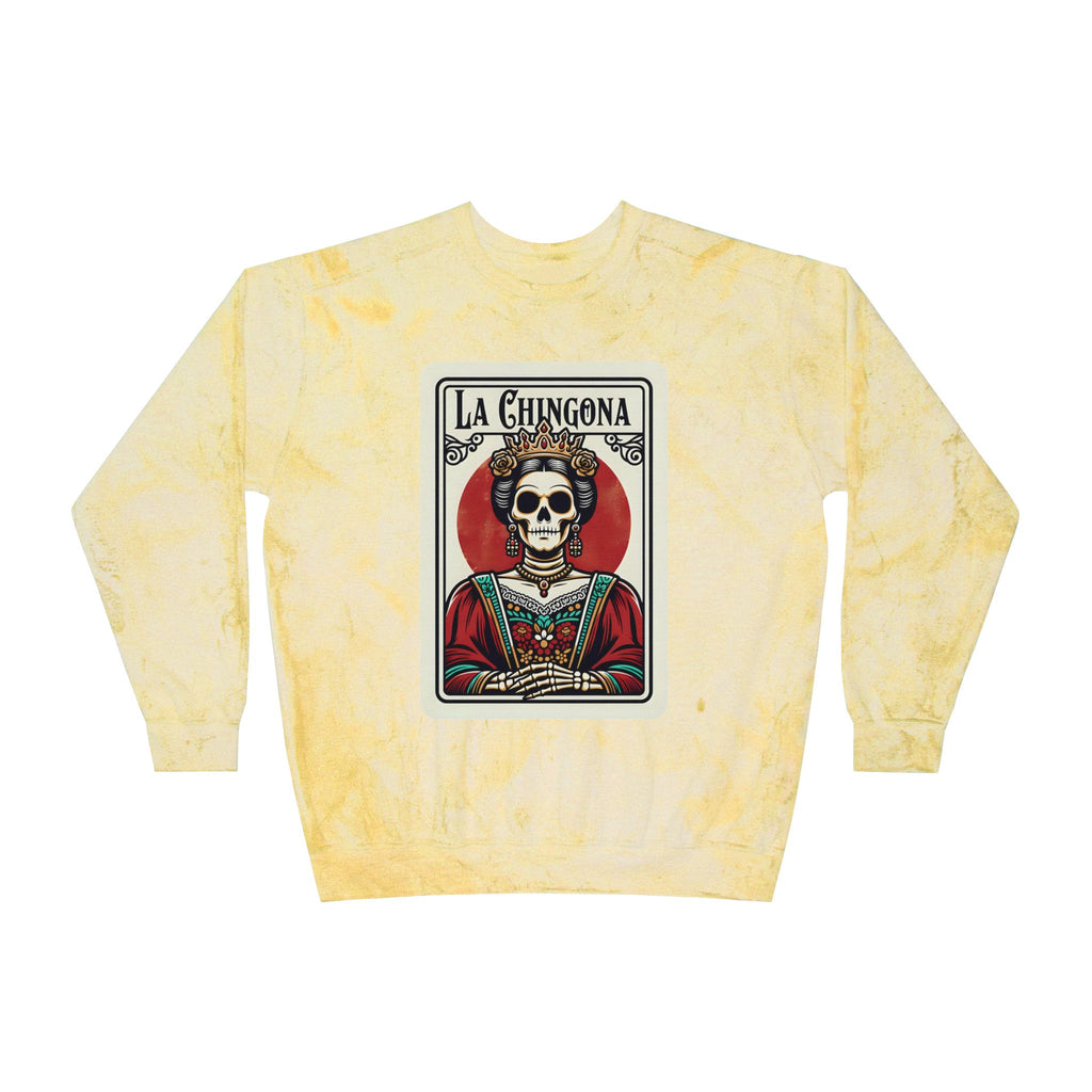 La Chingona skull queen Color Blast crewneck in clay - Dia de Muertos Latina sweatshirt