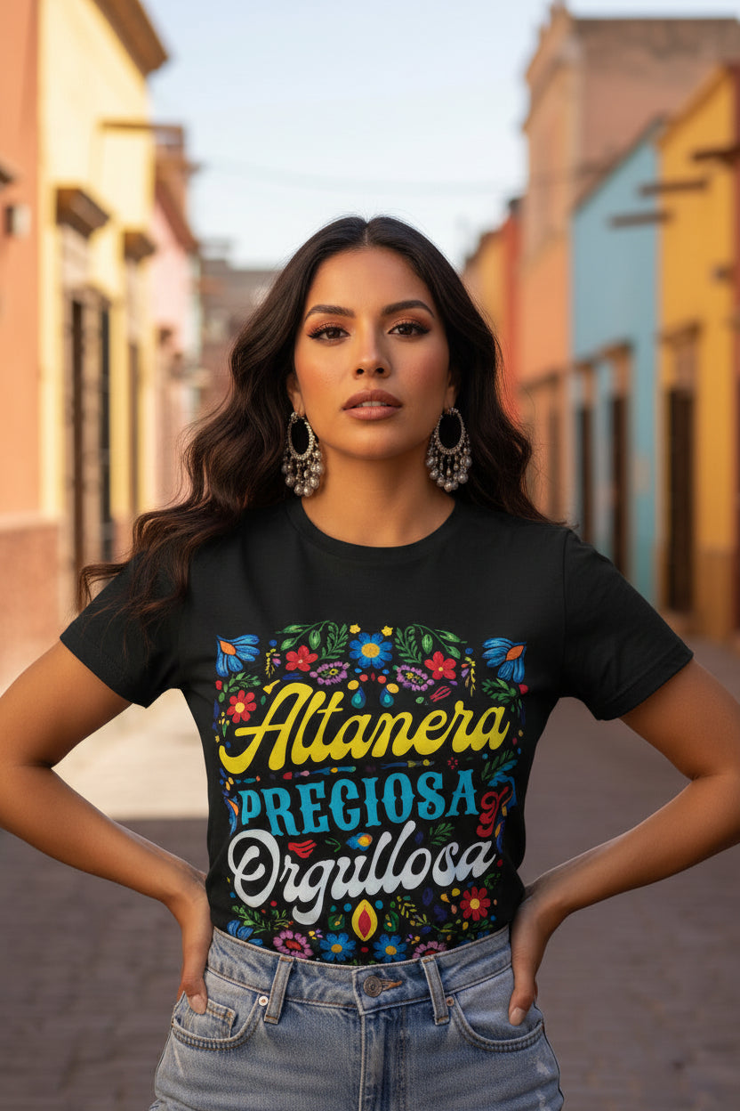 Proud Latina graphic tee - Altanera Orgullosa floral design - gift for mom