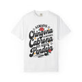 vintage-style t-shirt with "Always Chingona Sometimes Cabrona" floral typography by Chingonas Social Club.