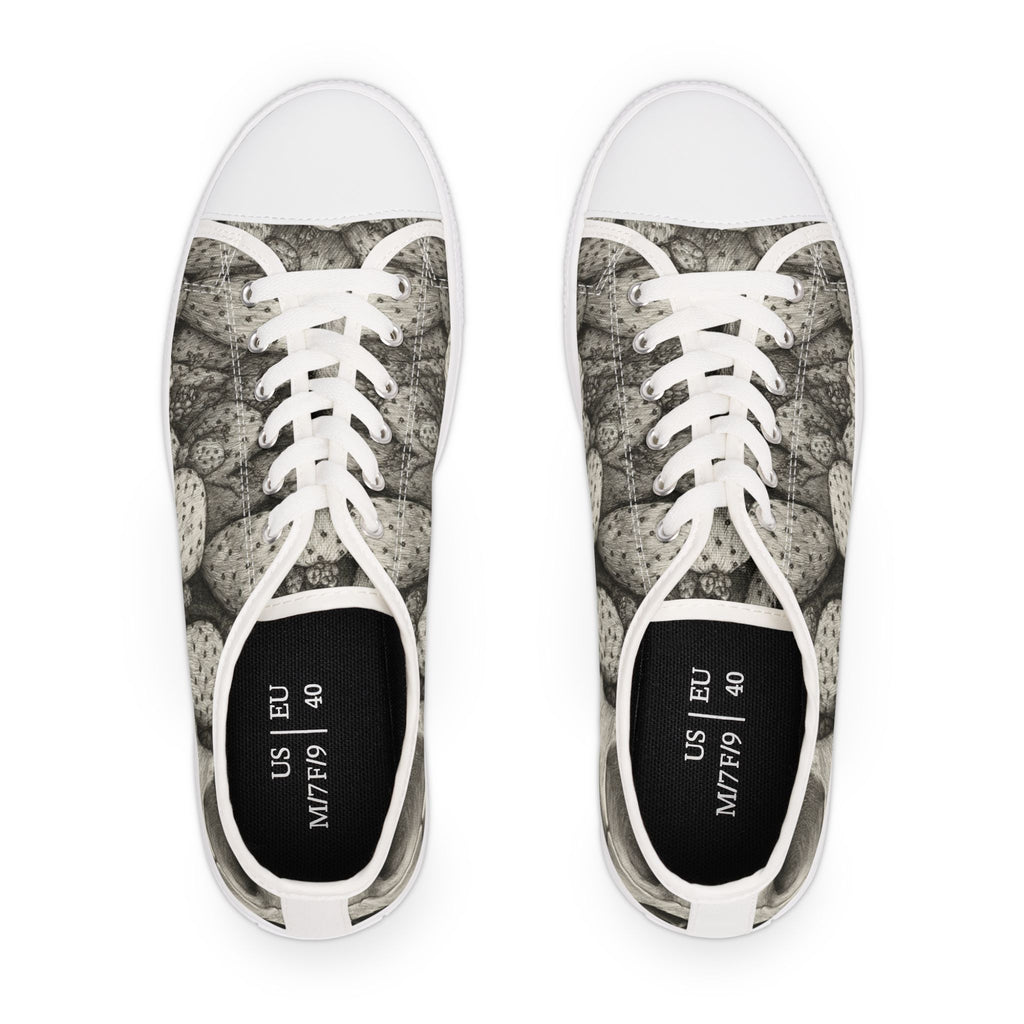 Cactus botanical canvas shoes lifestyle - minimal black white plant sneakers Latina gift