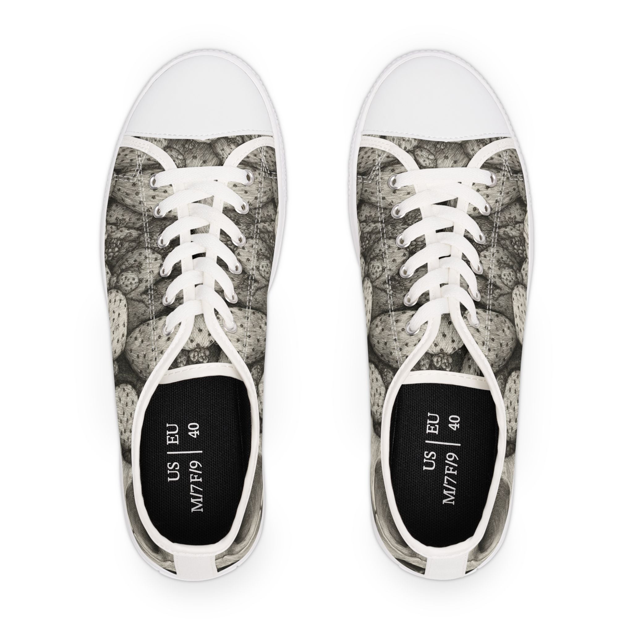 Cactus botanical canvas shoes lifestyle - minimal black white plant sneakers Latina gift
