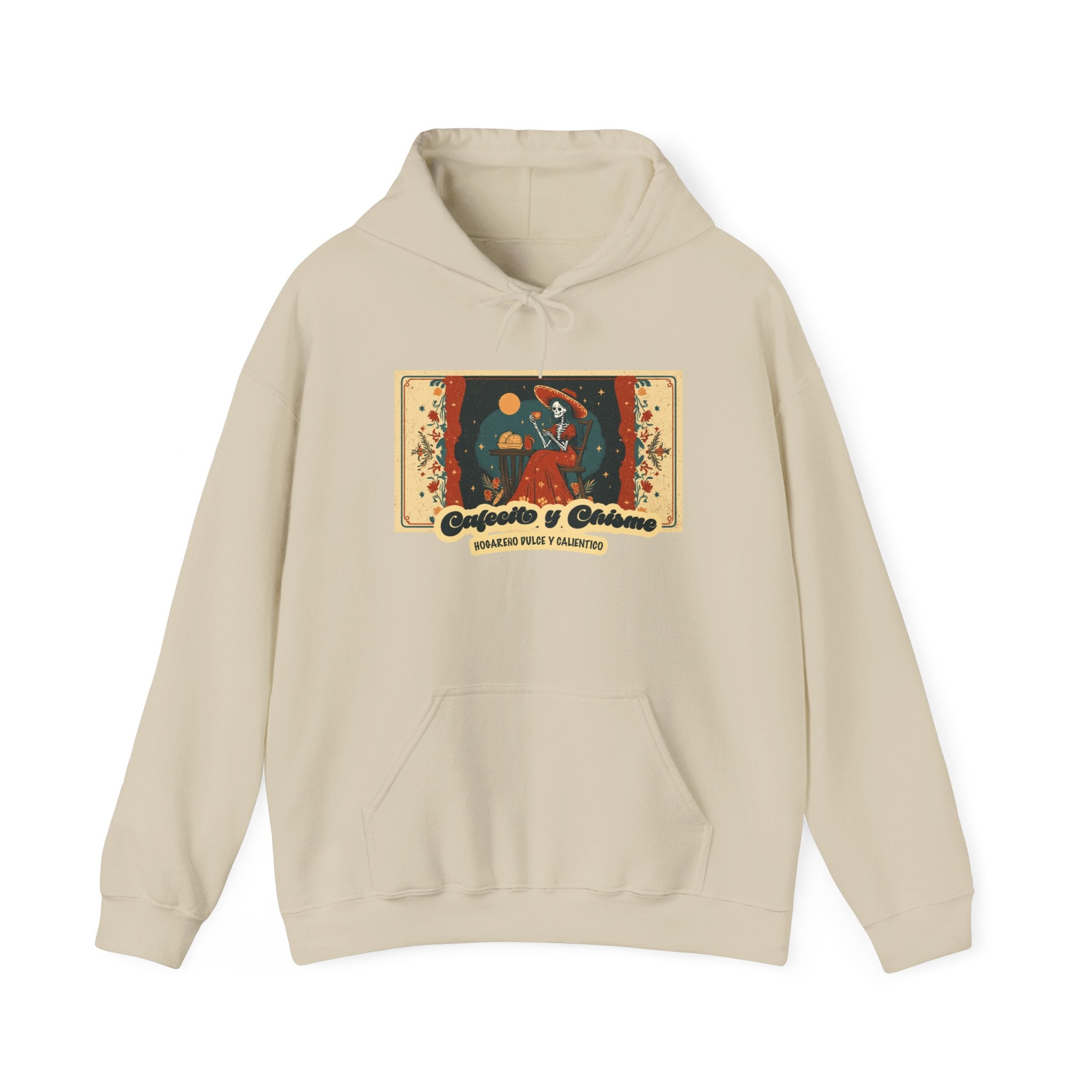 Cafecito y Chisme hoodie sand - vintage moonlit chicana coffee chisme graphic sweatshirt