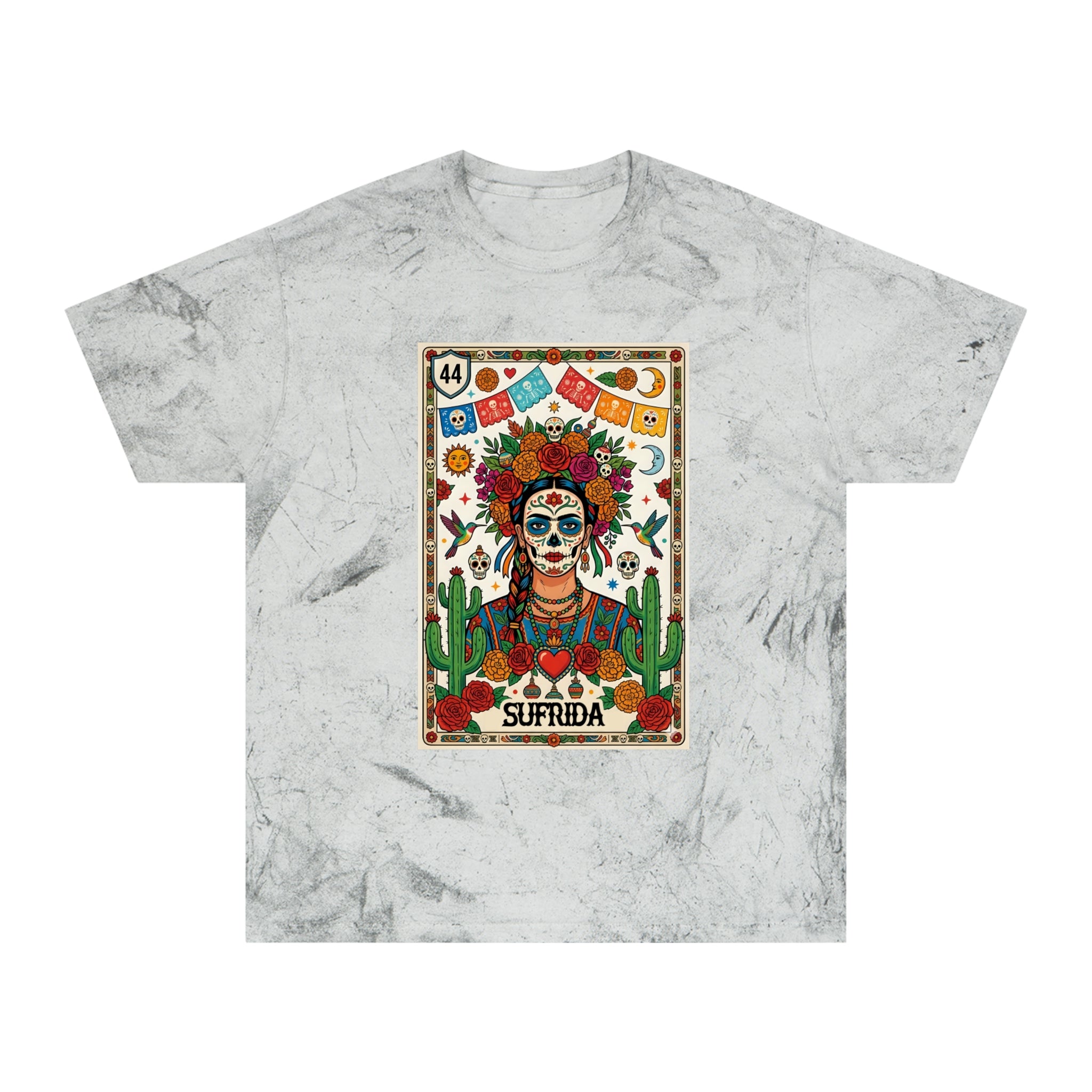 Sufrida citrine Color Blast tee - vintage loteria folk art sugar skull Latina gift