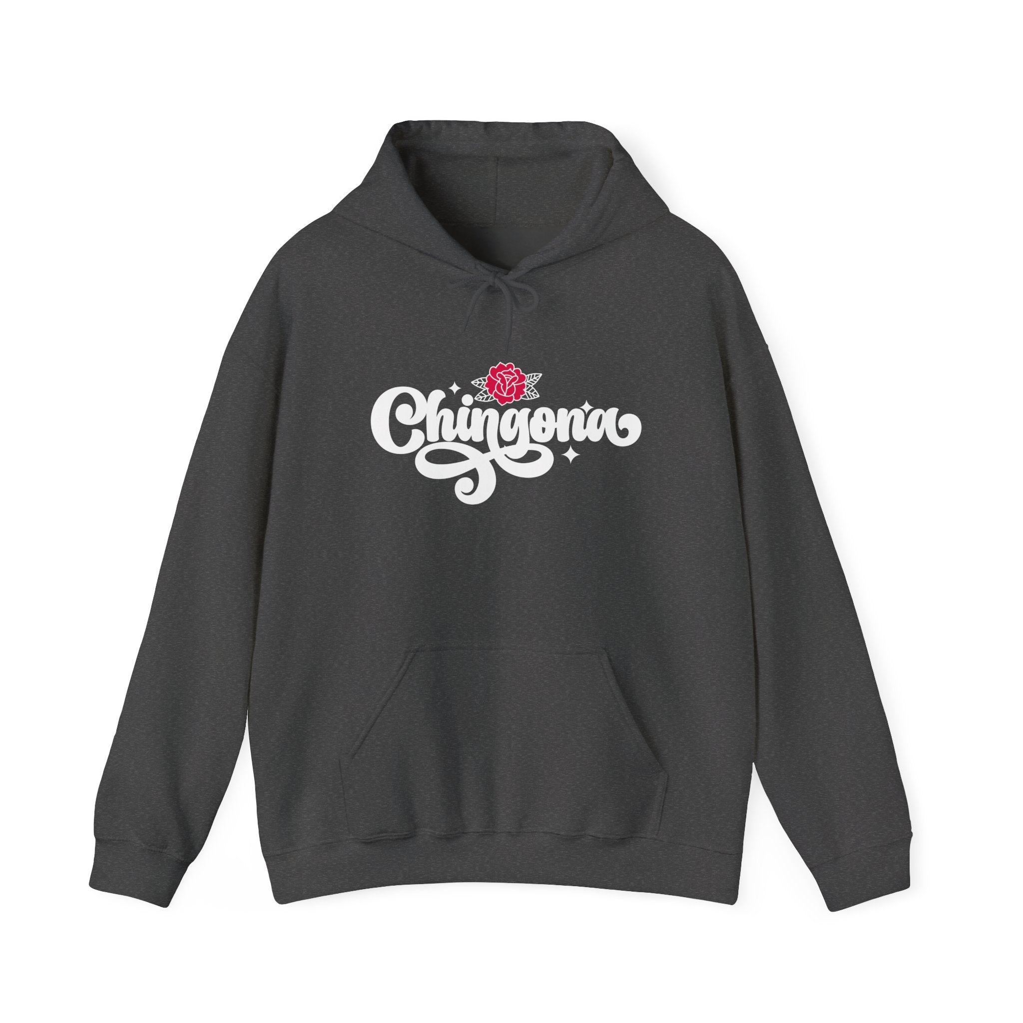 Chingona rose hoodie red - bold Latina pride script pullover unisex sweatshirt