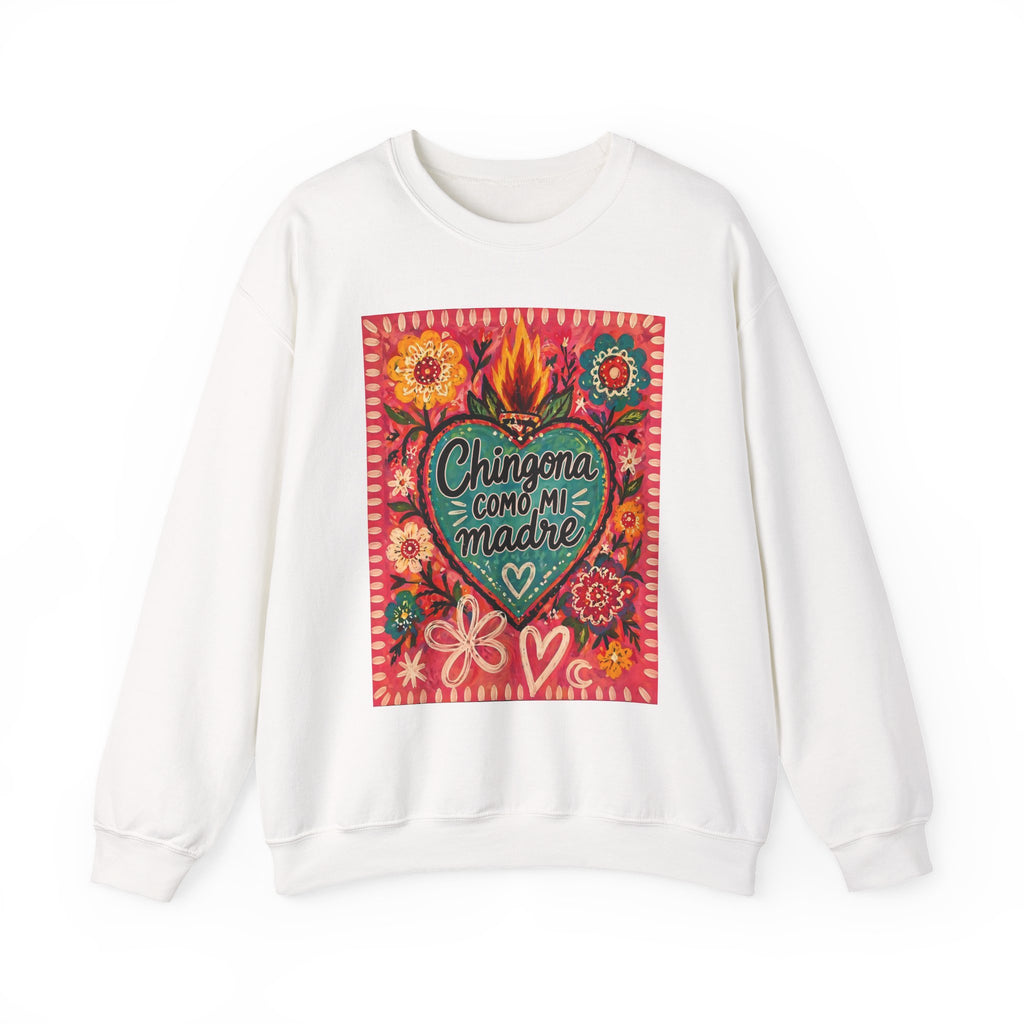 Chingona Como Mi Madre crewneck sand - floral folk art Latina mother gift pullover