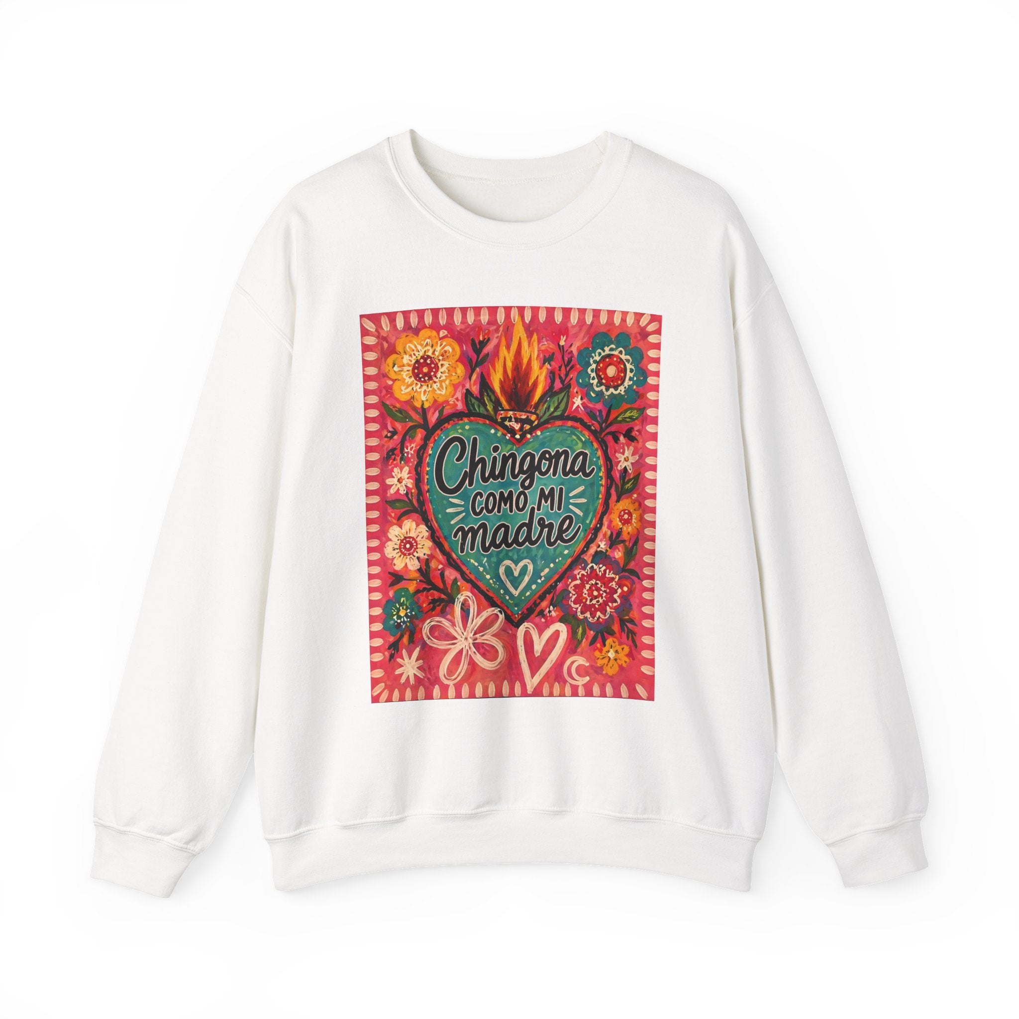 Chingona Como Mi Madre crewneck sand - floral folk art Latina mother gift pullover